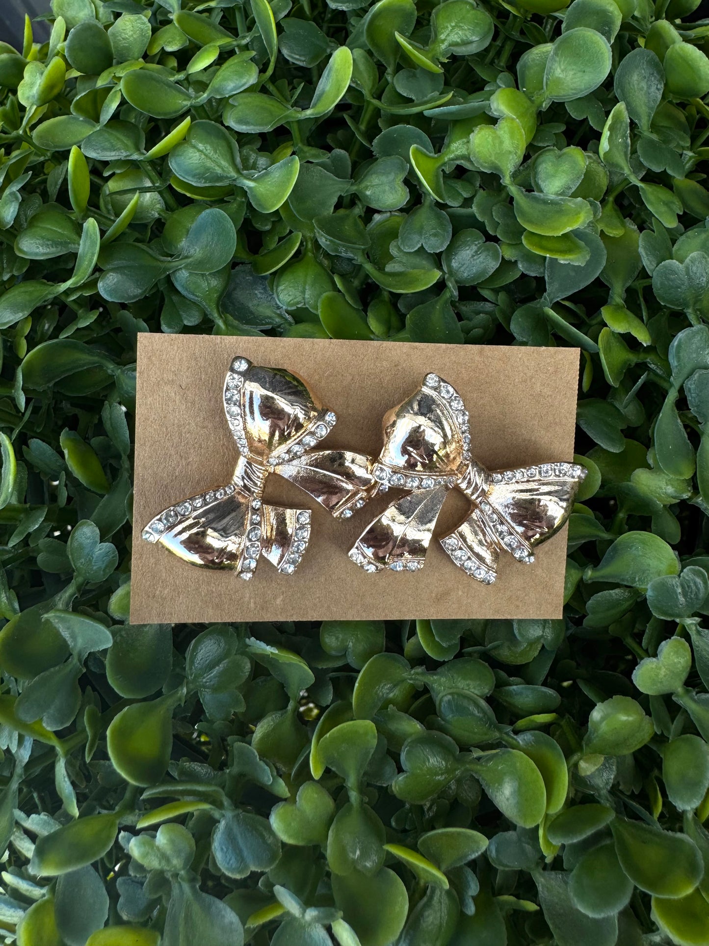 Gold rhinestone bow earrings