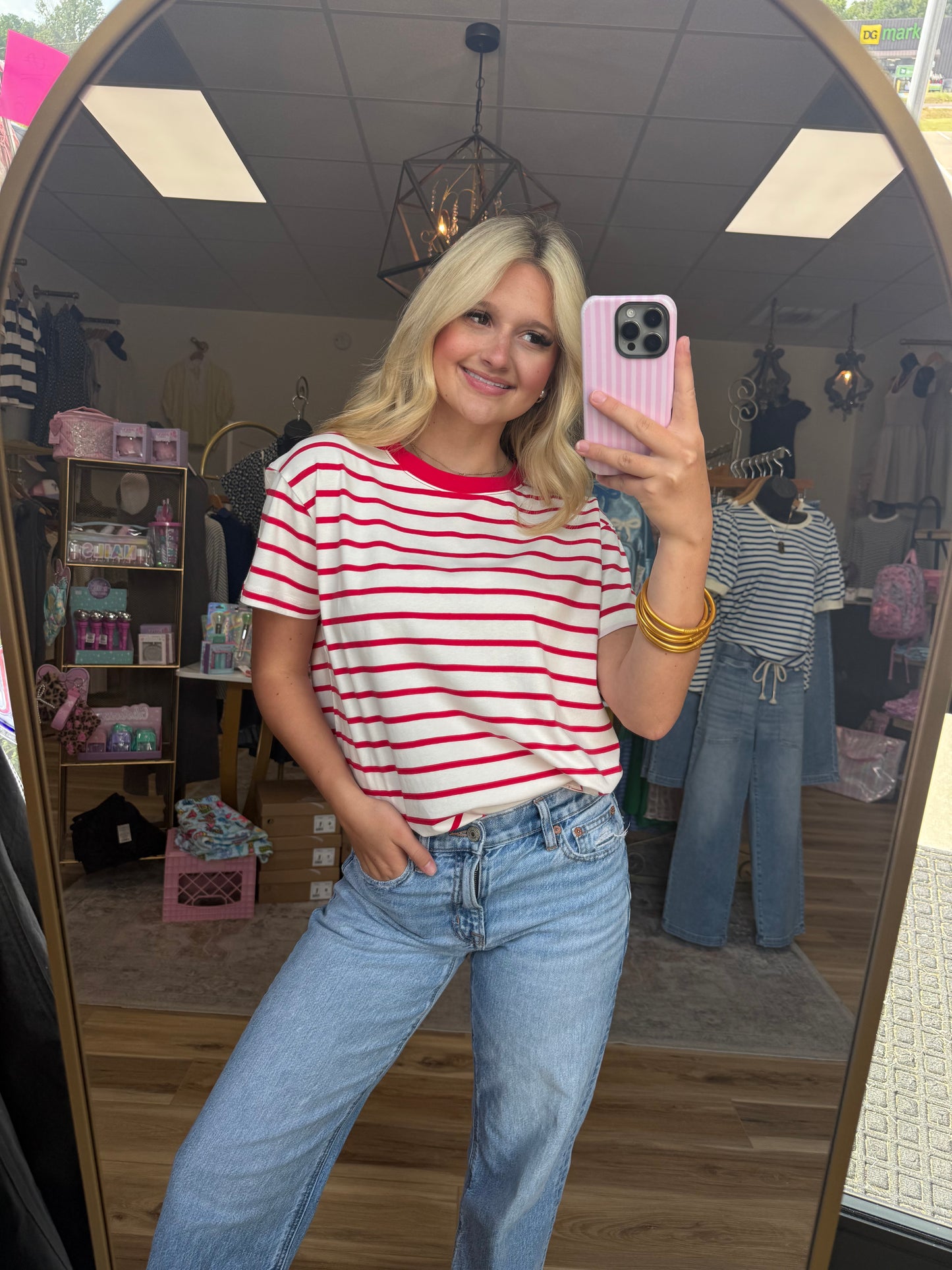 Red/White Basic Striped Tee