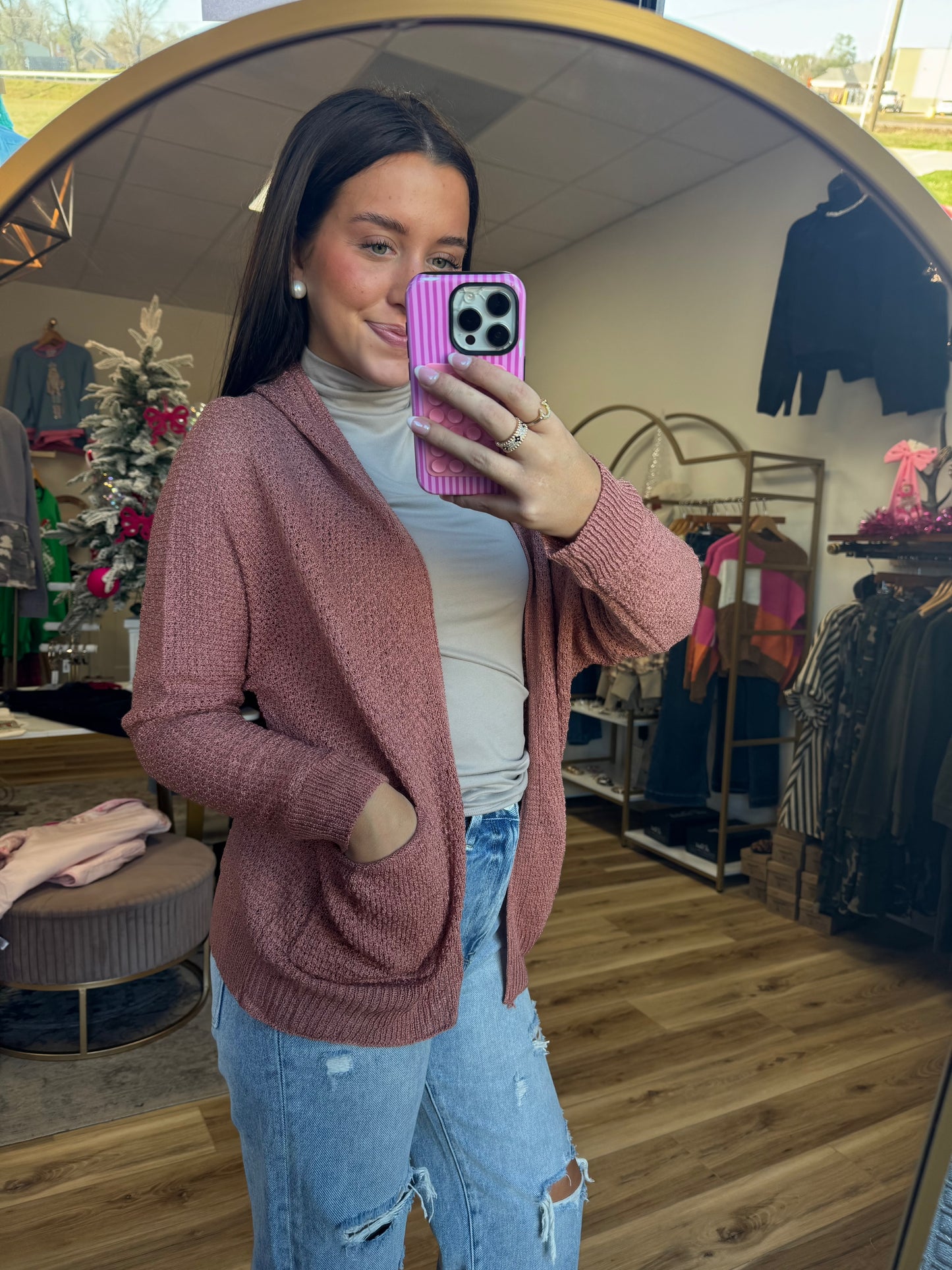 Mauve Pocket Cardigan