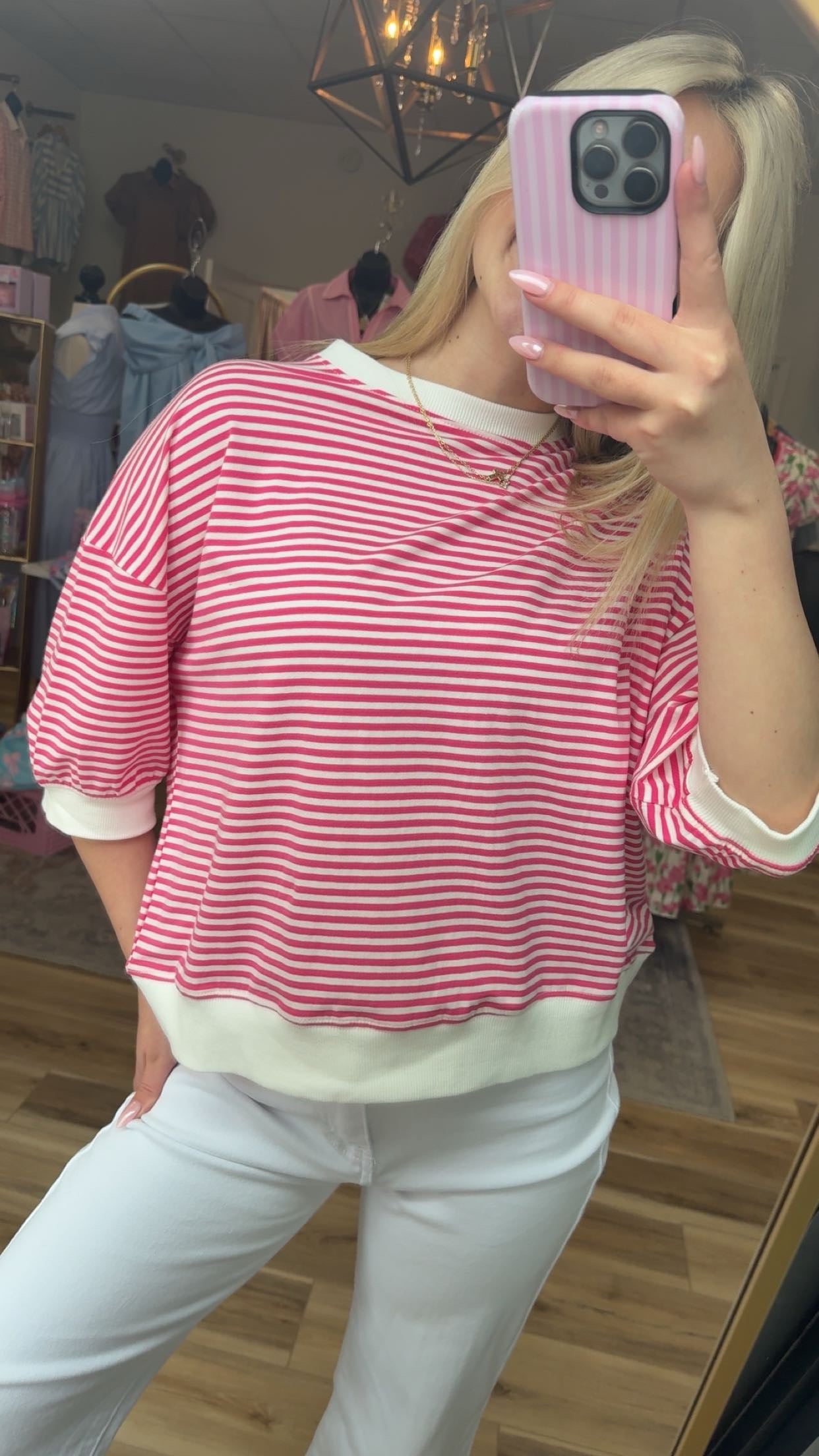 All about stripes pink/white shirt