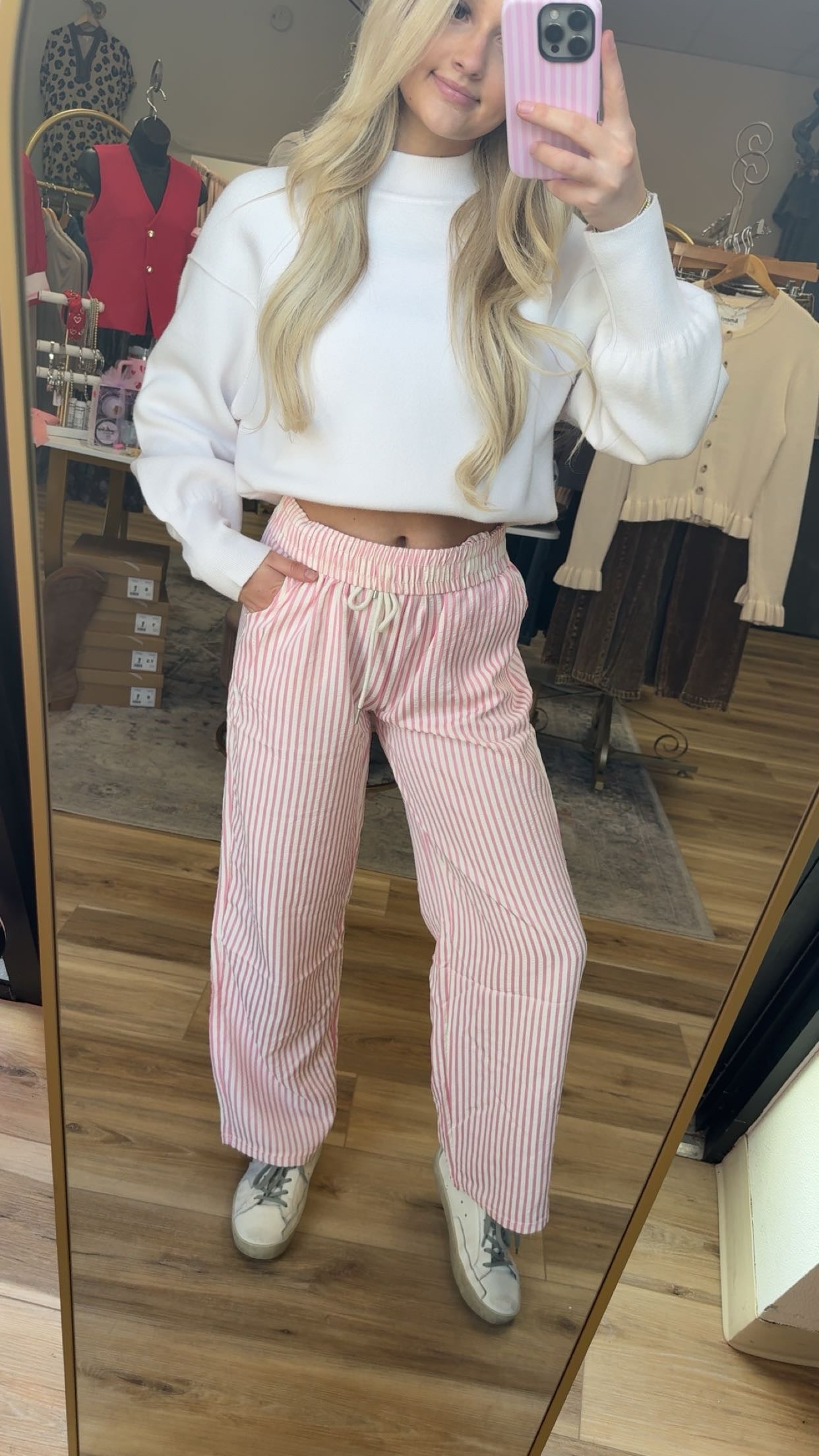 Pink/White Stripe Linen Pants