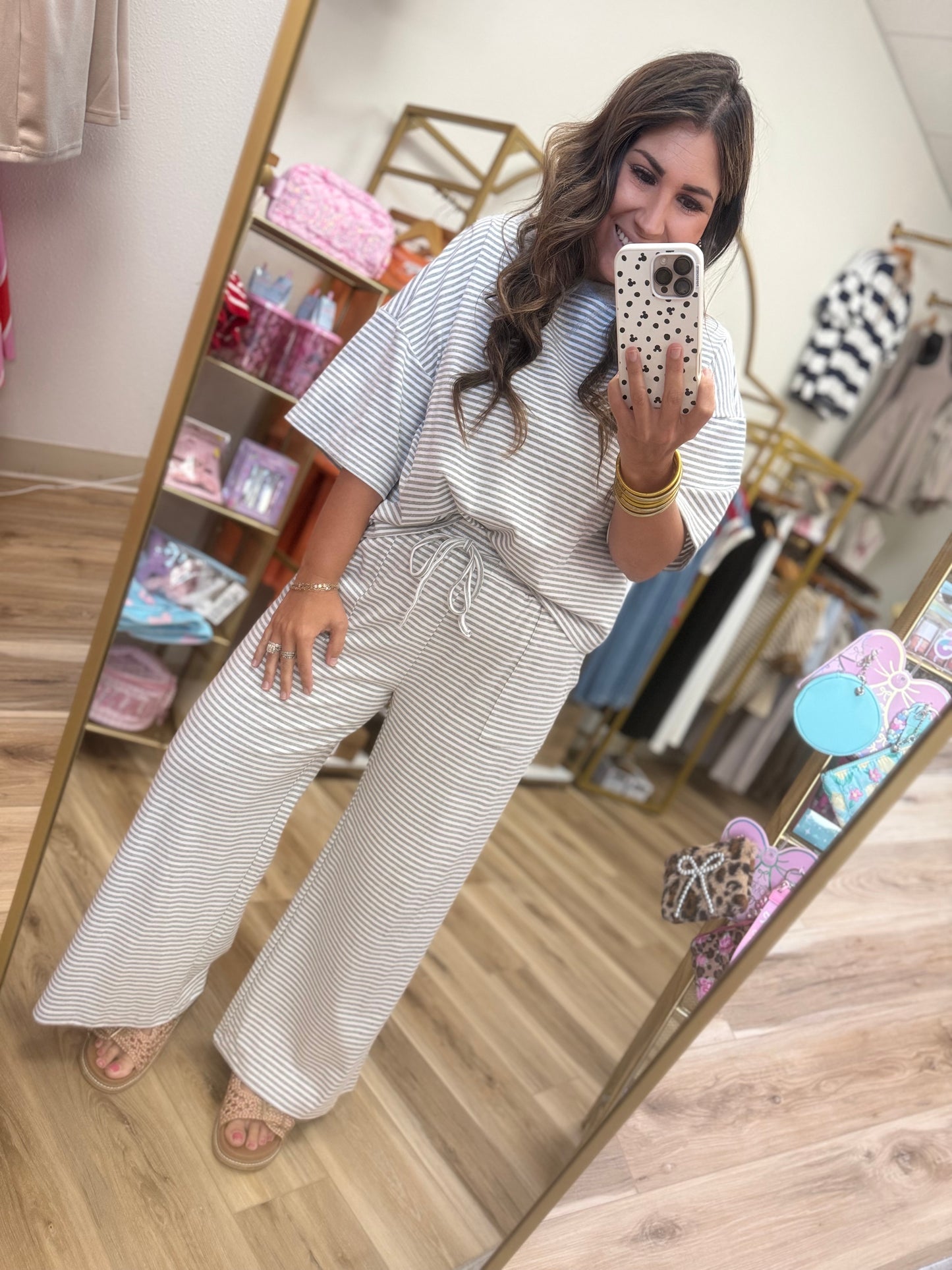 Grey/White Stripe Pant Set