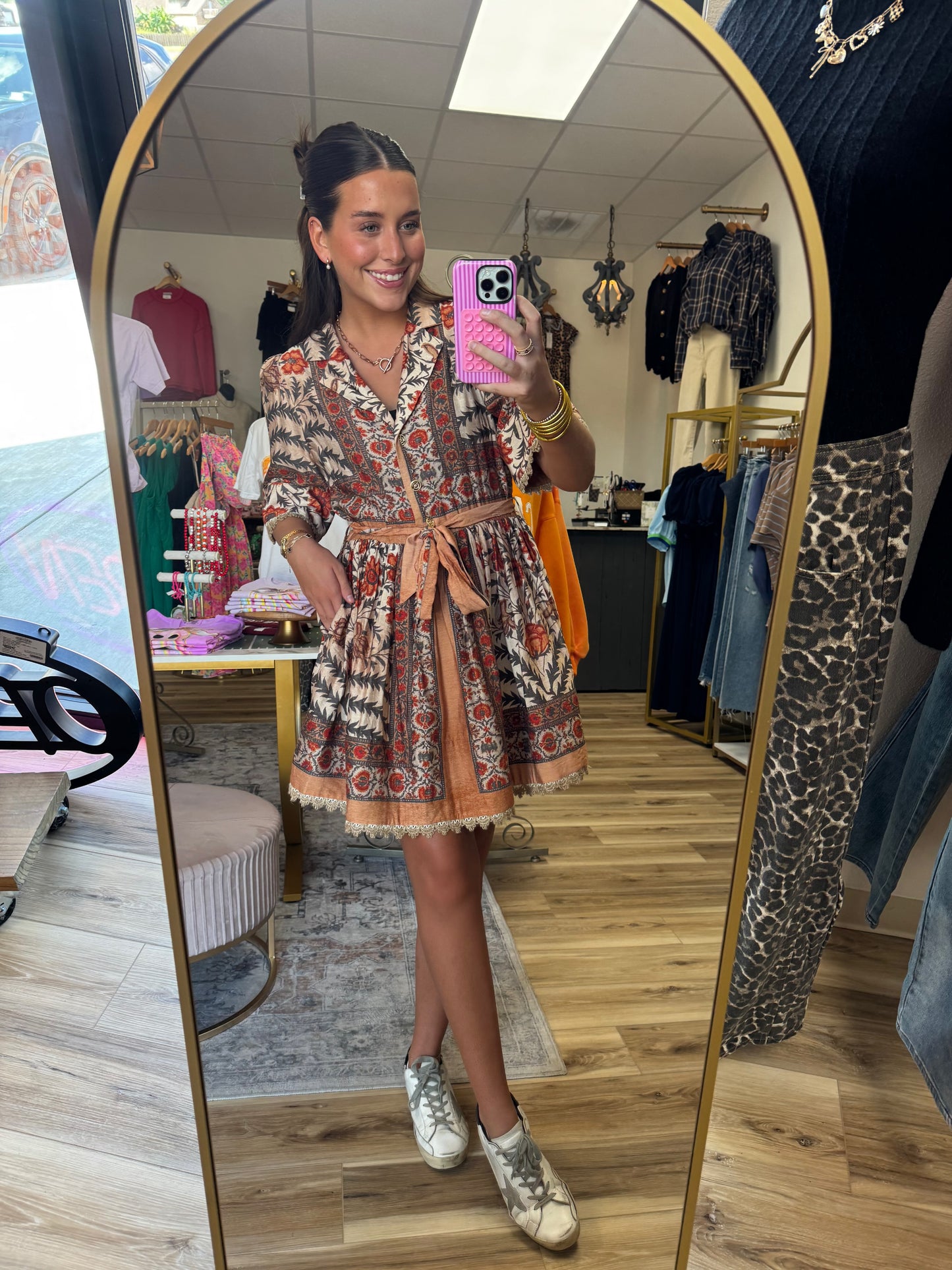 Rust/Taupe Gold Button Dress