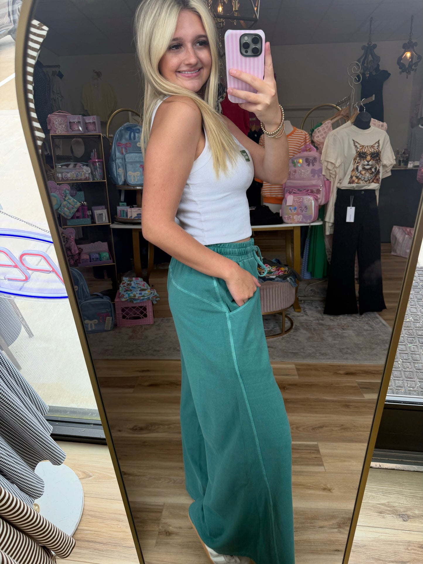 Teal Wide-leg Sweatpants