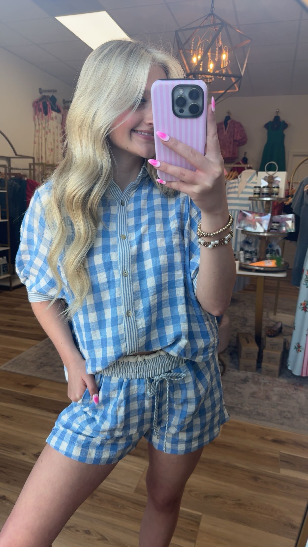 Blue gingham two piece set