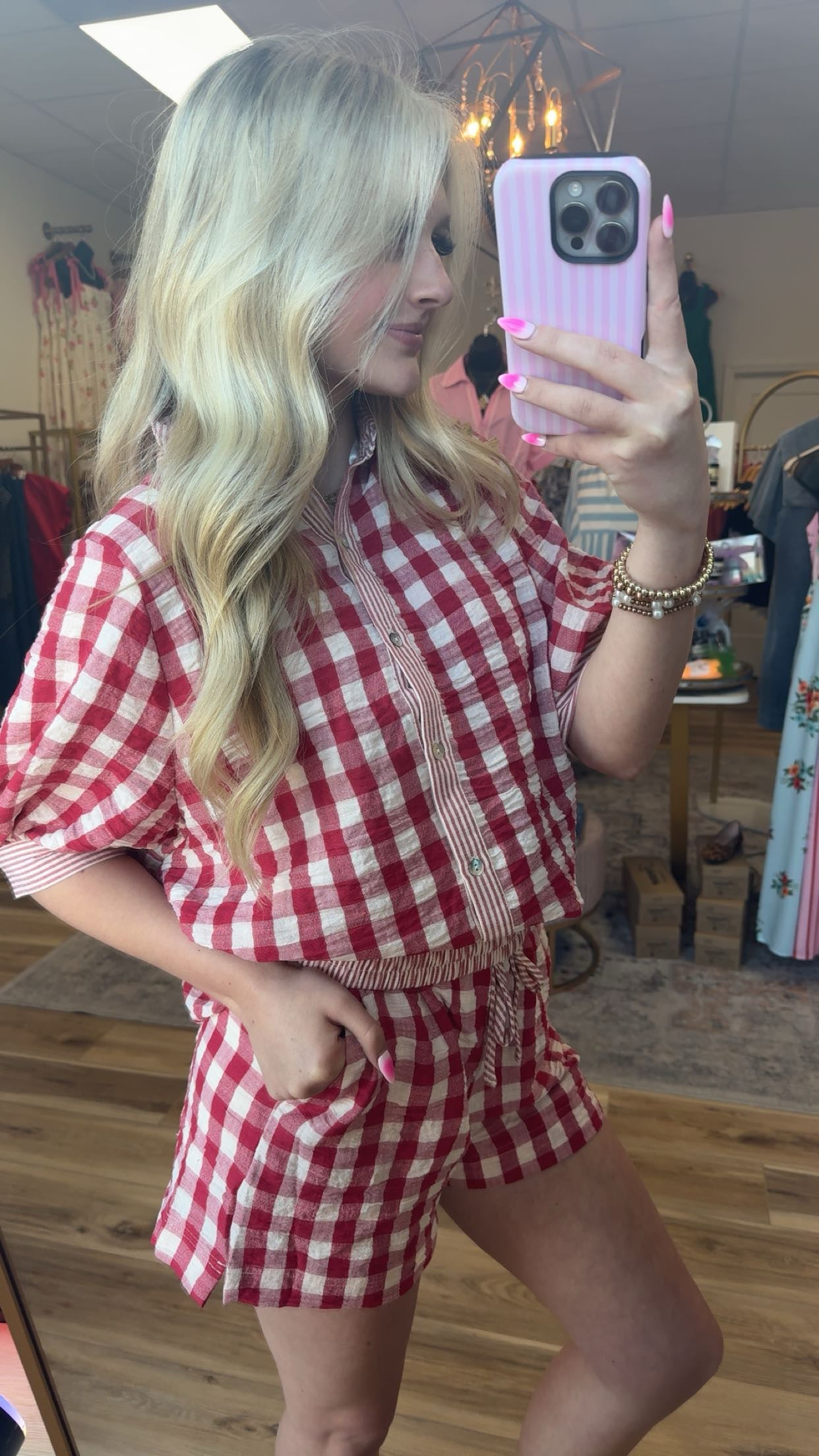 Red Gingham Plaid Set