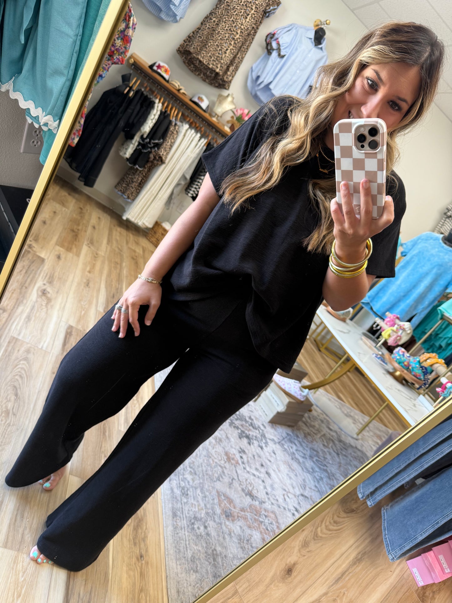 Black Short Sleeve Pant Set
