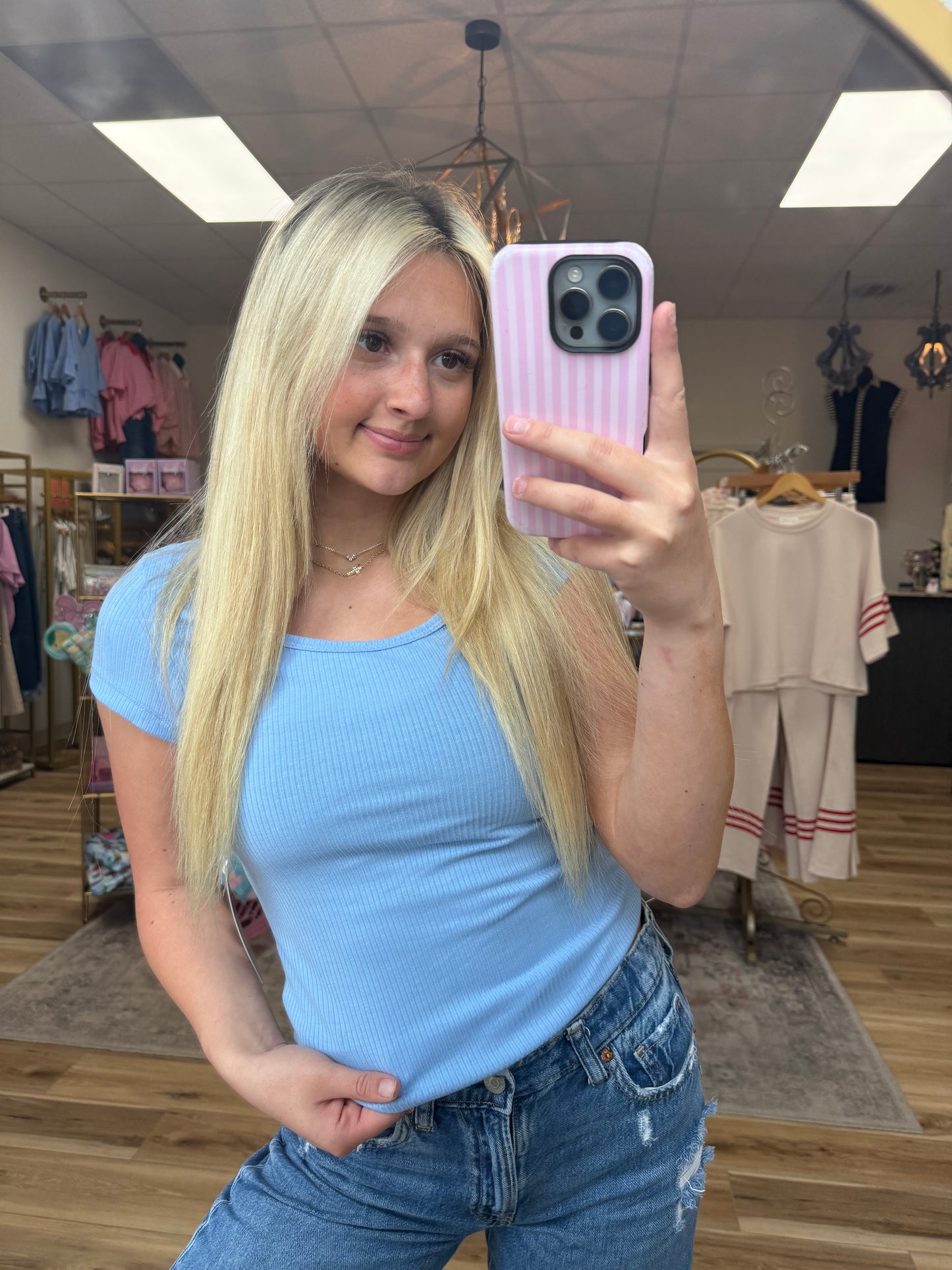 Blue scoop neck basic tee