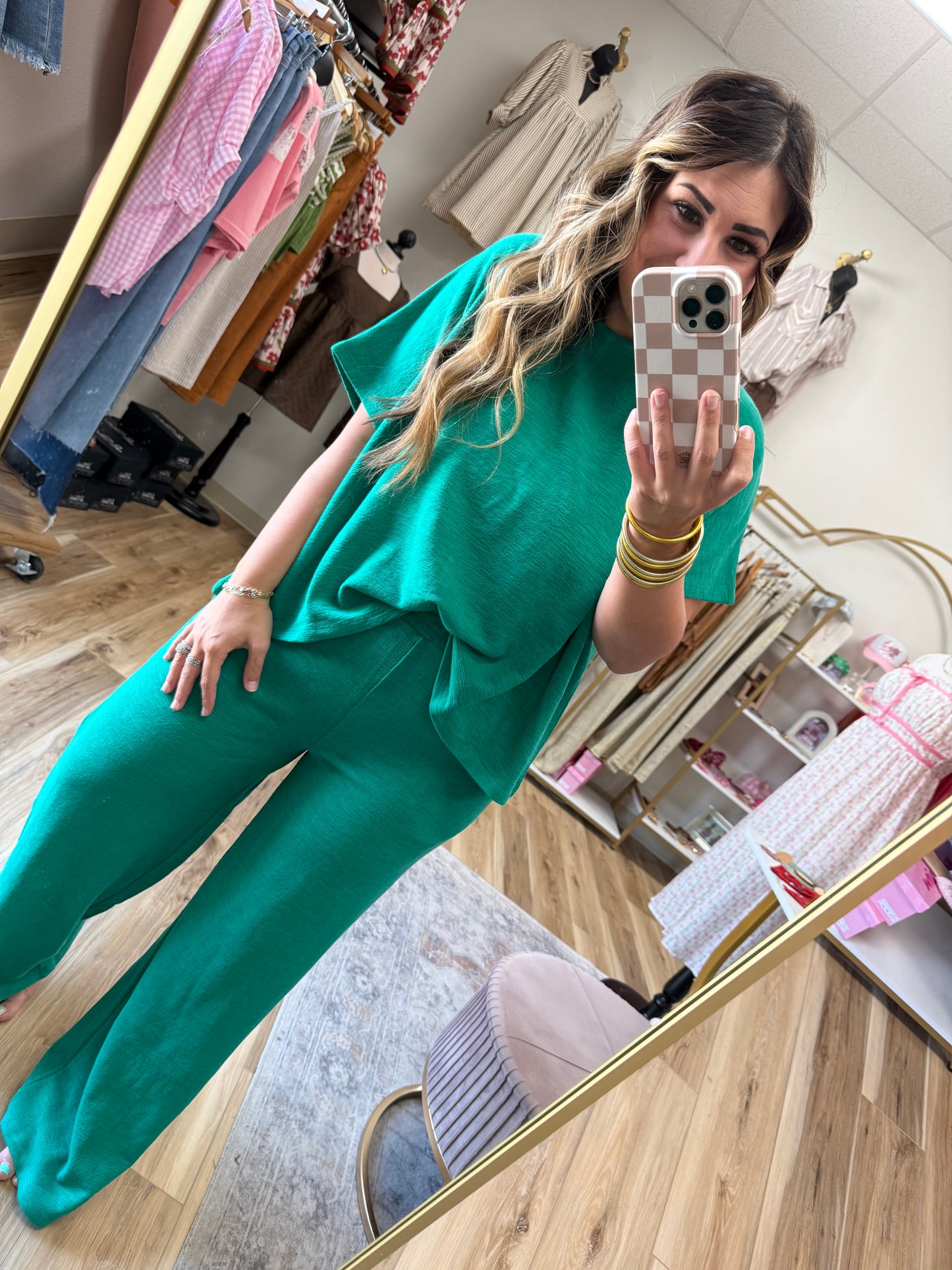 Kelly Green Short Sleeve Pant Set