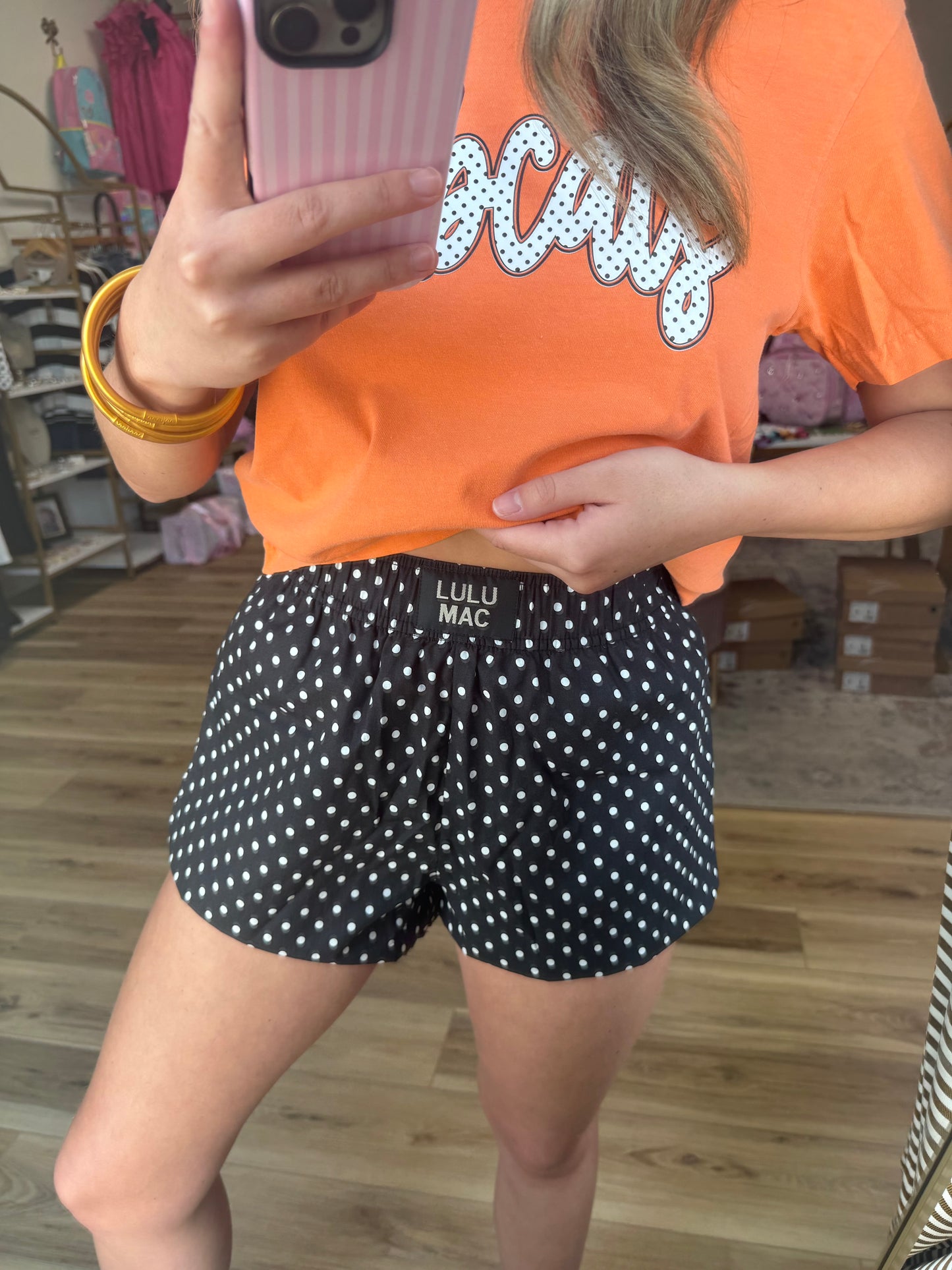 Black/White Polka Dot Lulu Mac Shorts