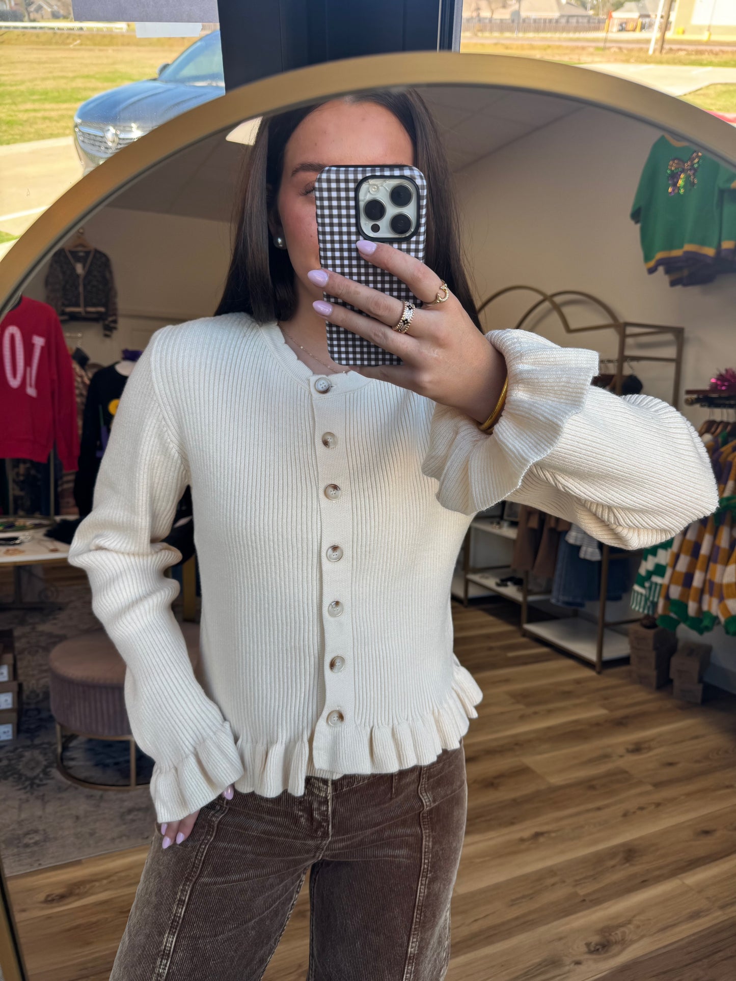 Ivory Ruffle Button Cardigan