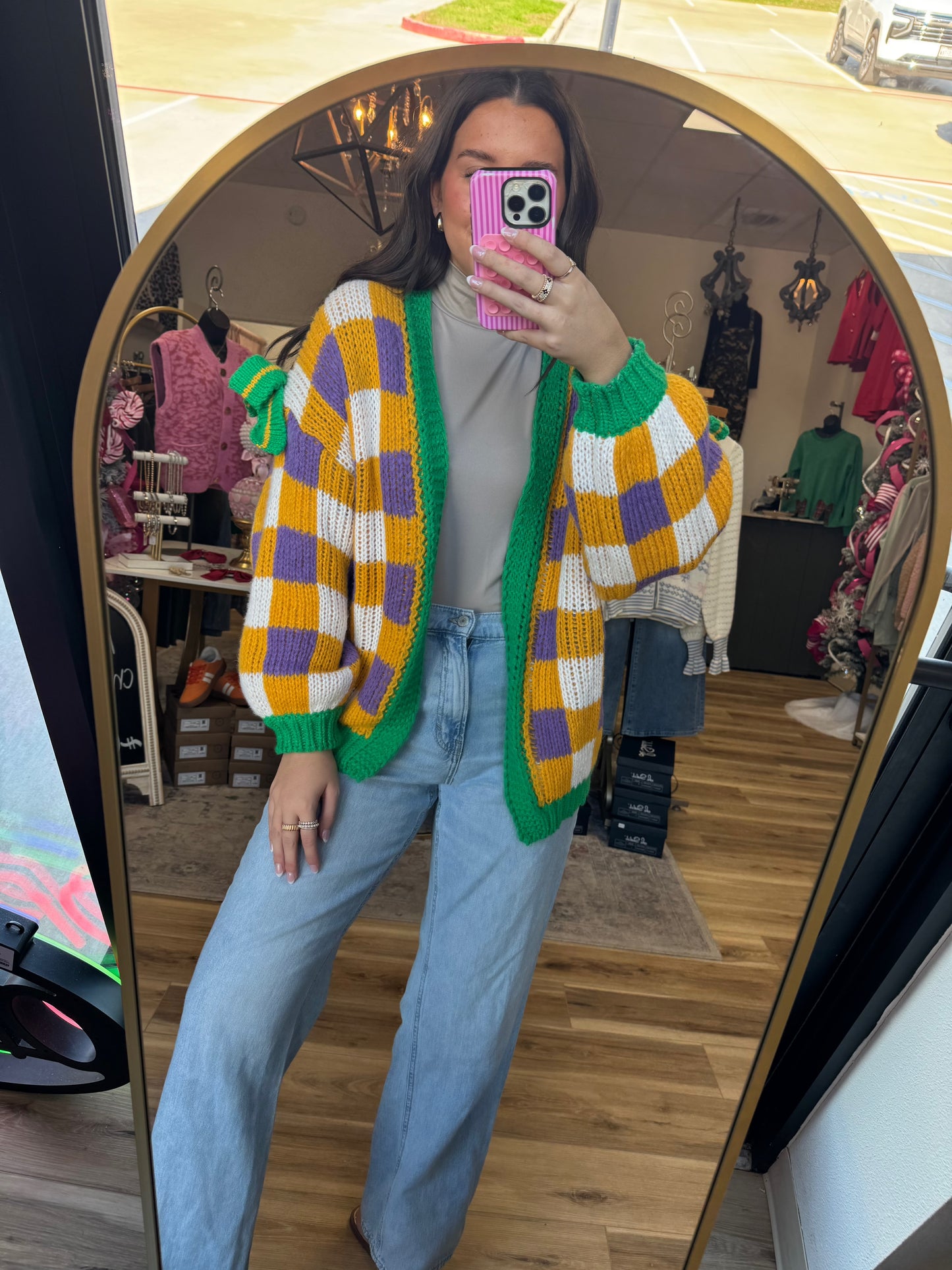 Mardi Gras Bow Cardigan