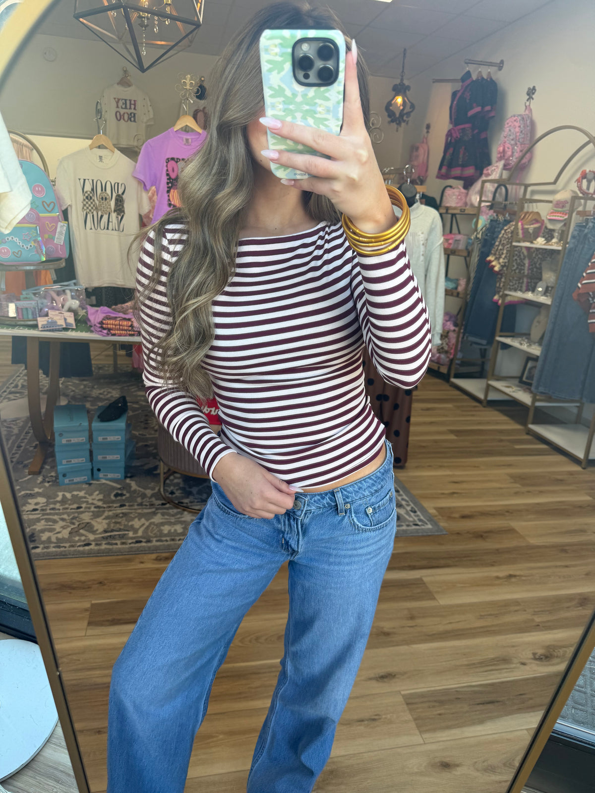 Maroon/Light Pink Long-sleeve top