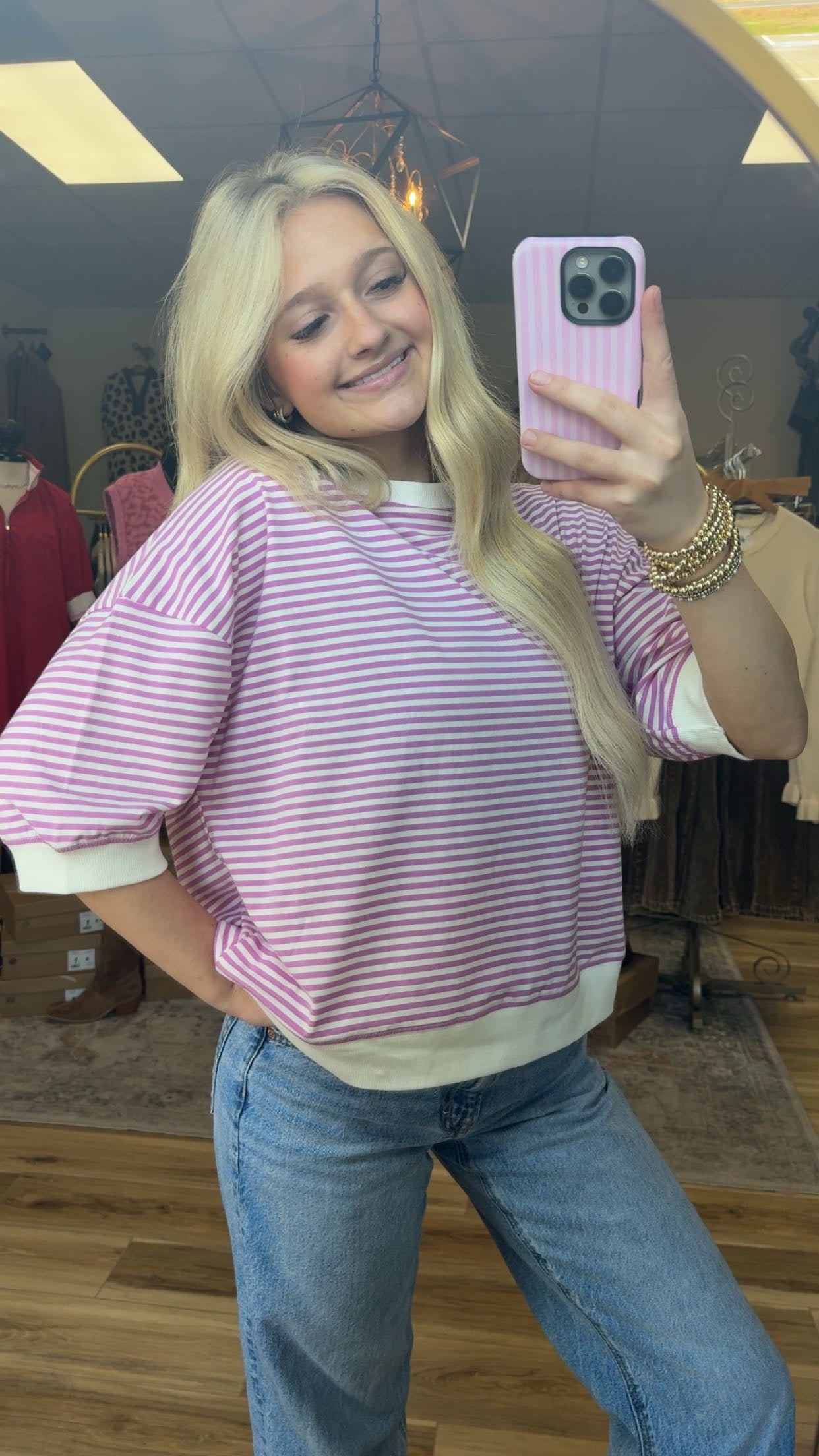 Purple/White banded top