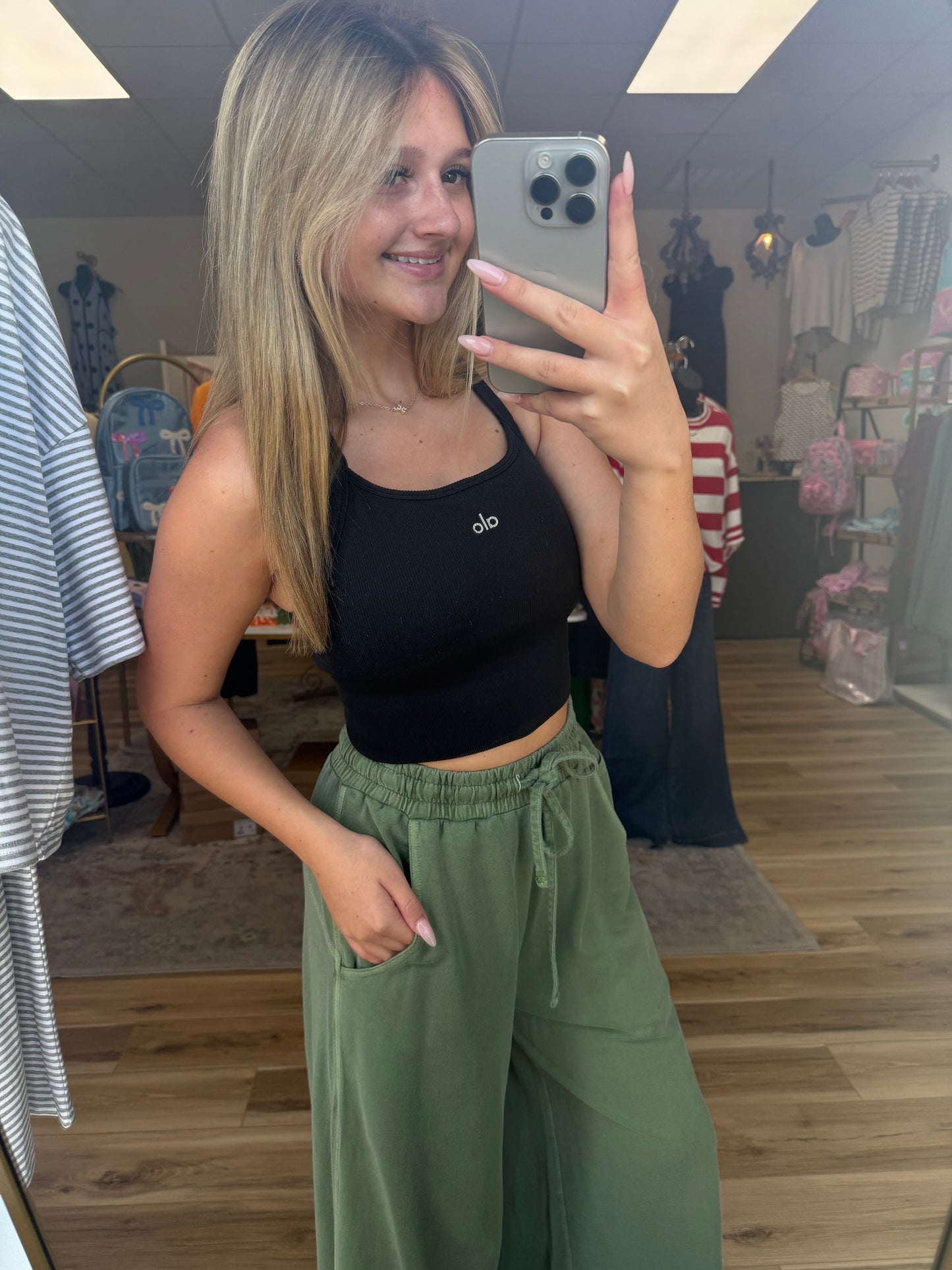 Olive Green Wide-leg Sweatpants