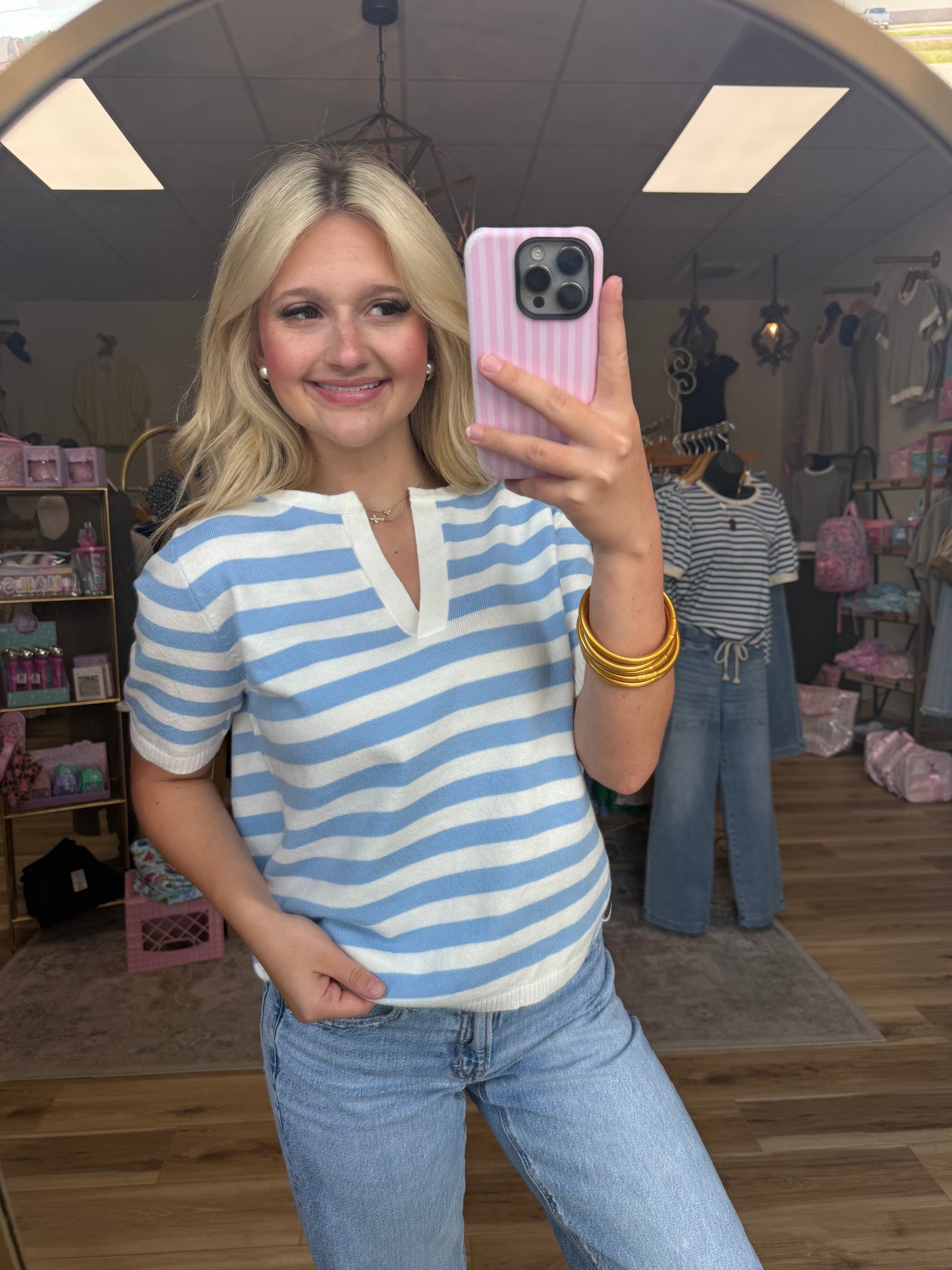 Blue/White Striped Sweater Top