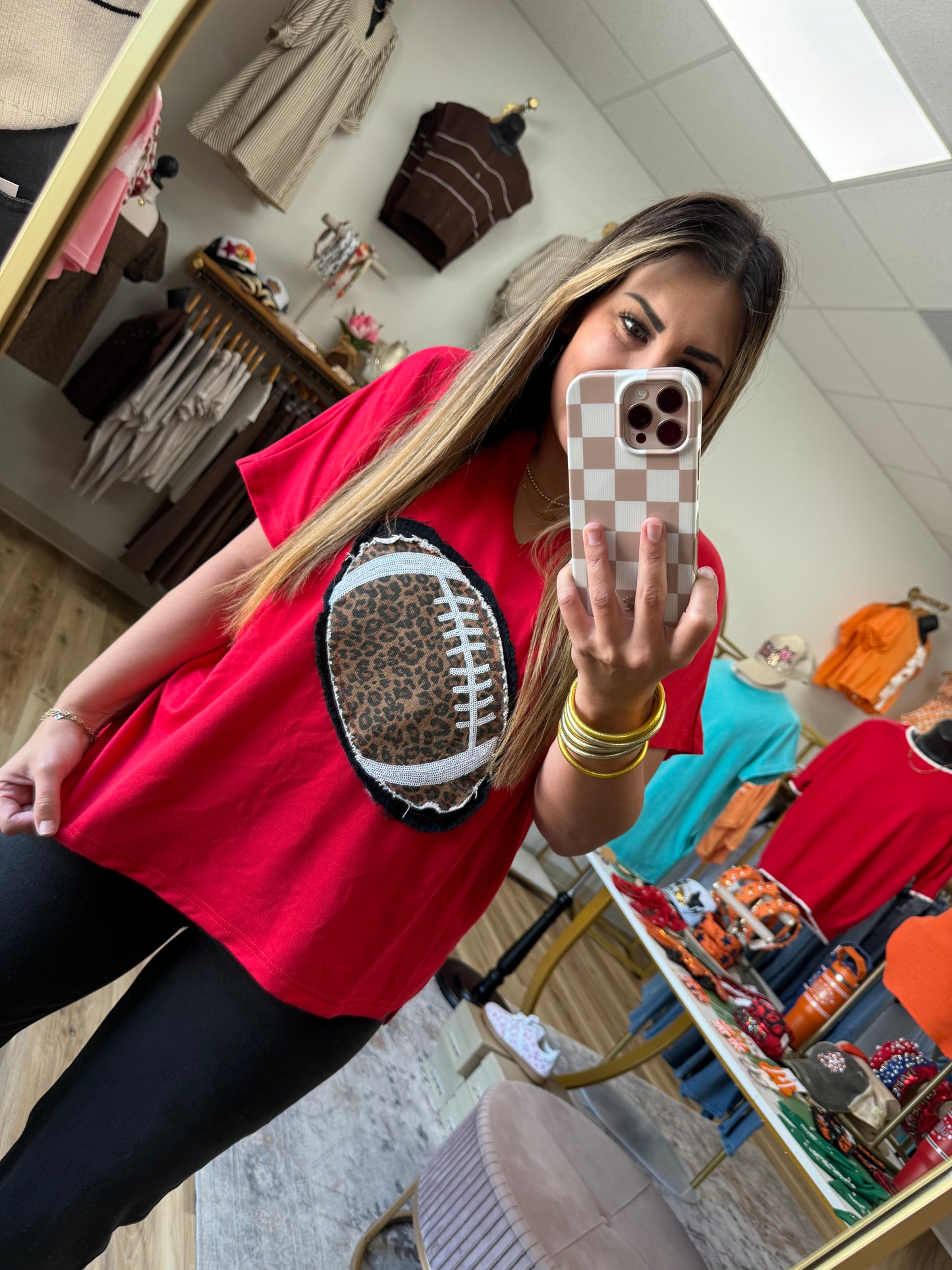 Red Leopard Football Top