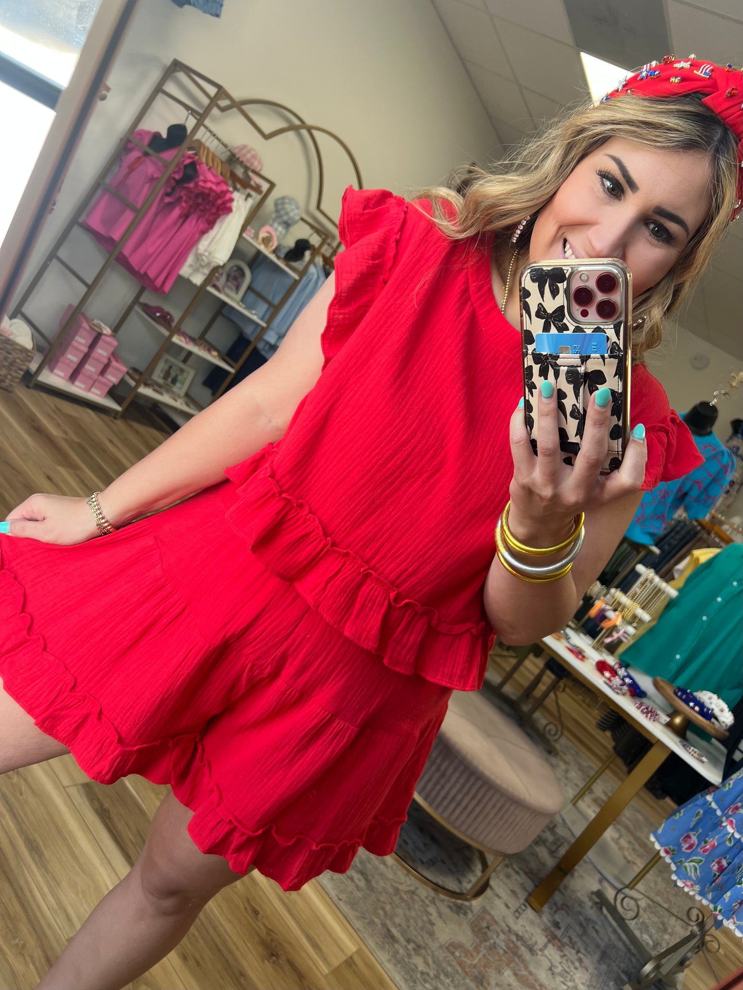 Red Ruffle Short Set