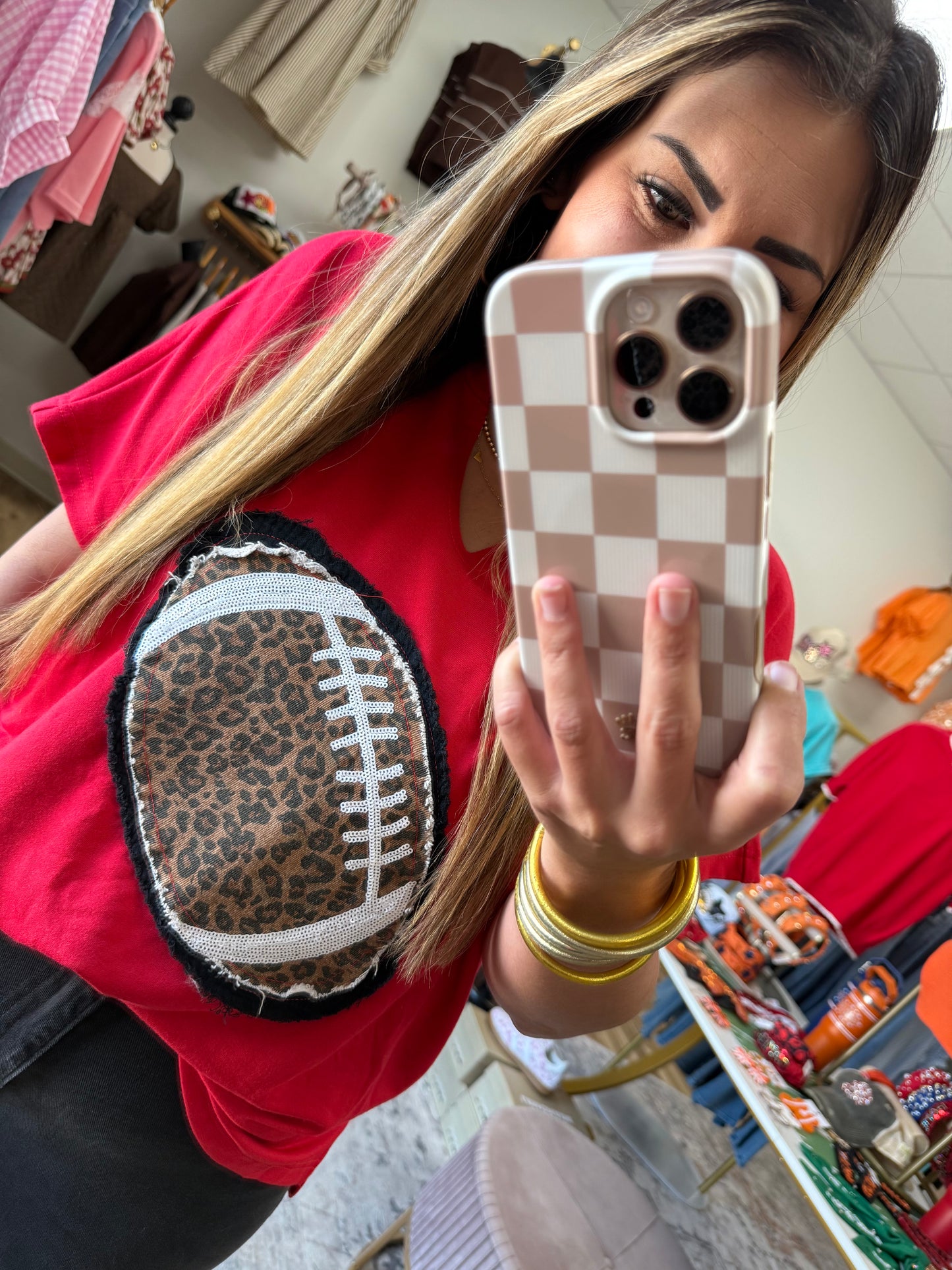 Red Leopard Football Top