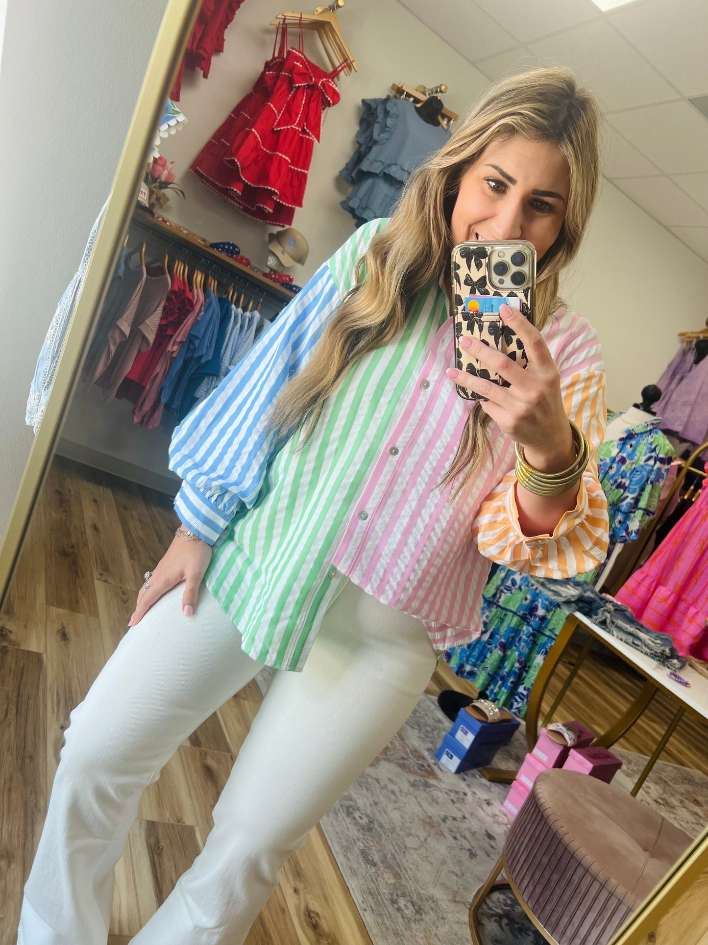 Pastel Stripe Button Down Top
