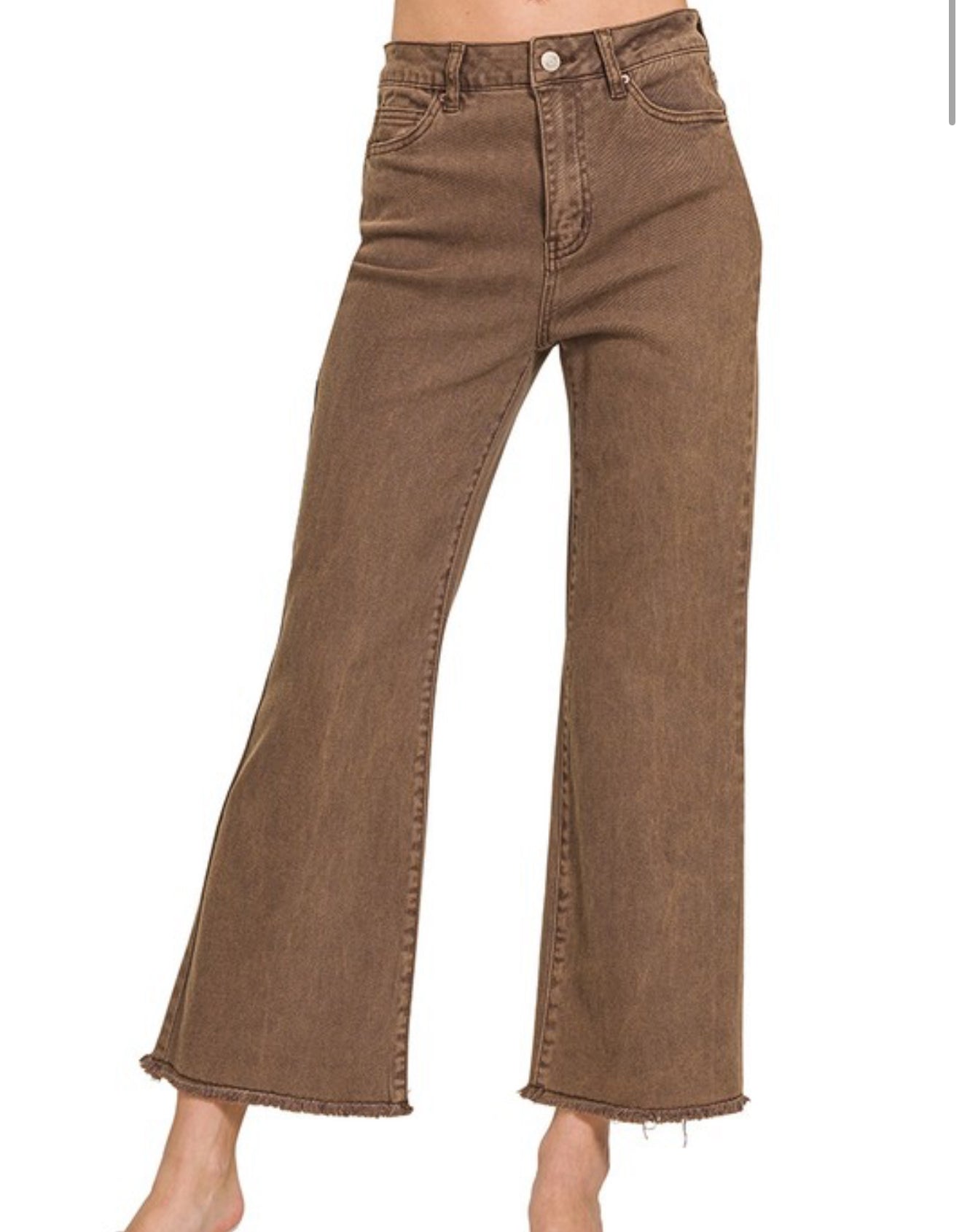 Brown High Waist Frayed Jean