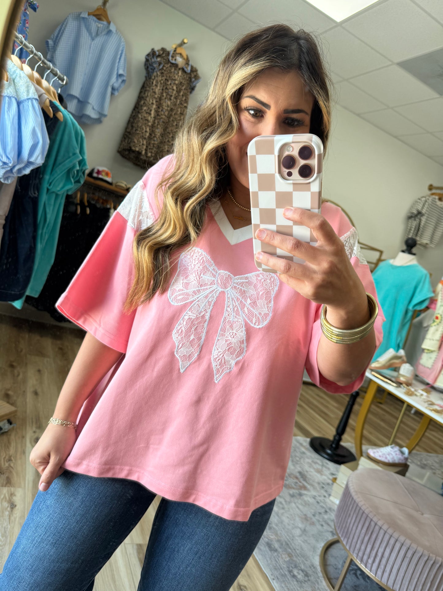 Pink Lace Bow Top