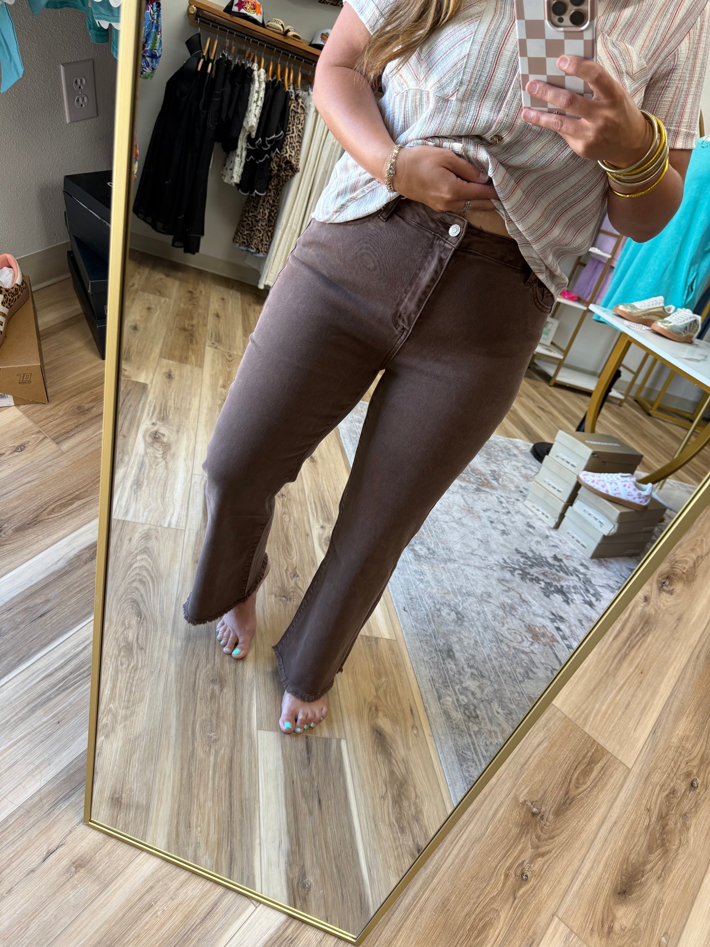 Brown High Waist Frayed Jean
