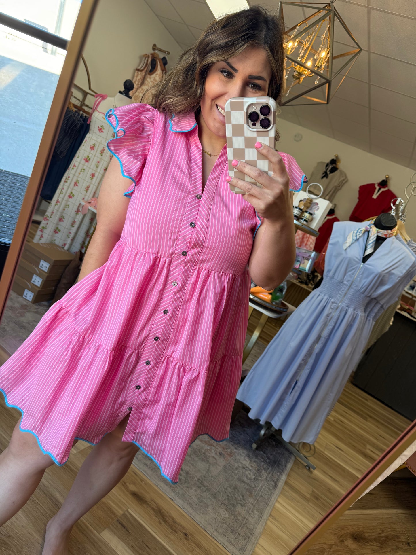 Pink Stripe Scallop Dress