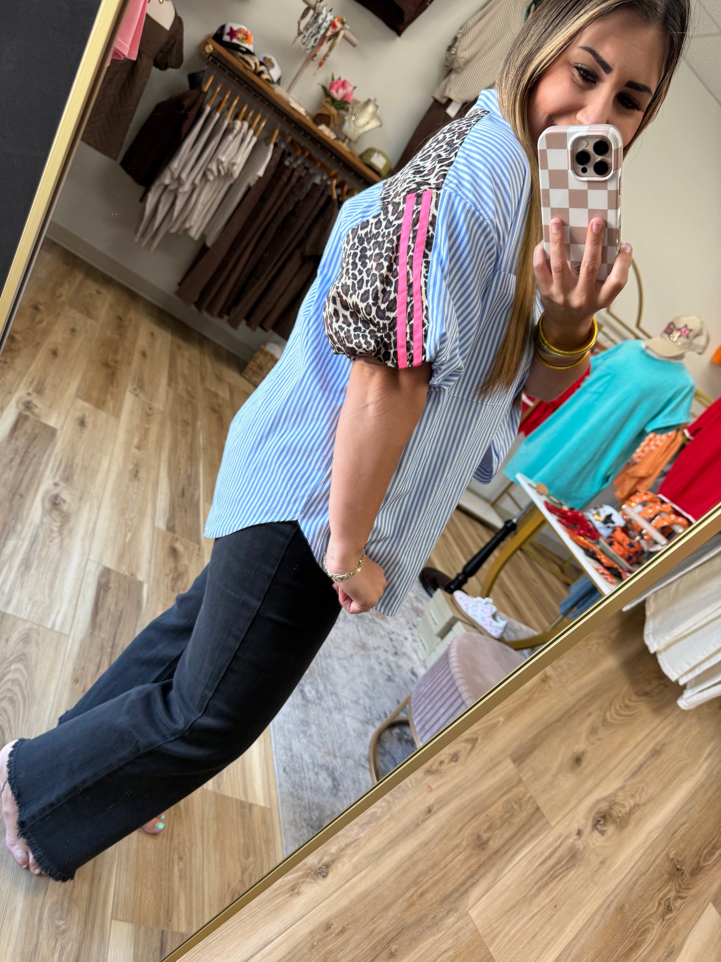 Blue/White W/Leopard Top