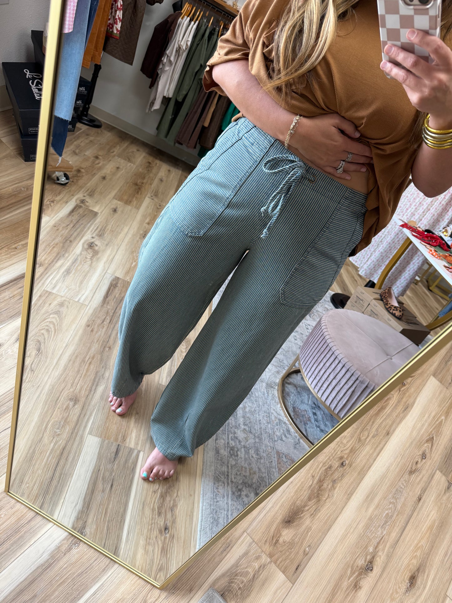 Denim Stripe Barrel Pant