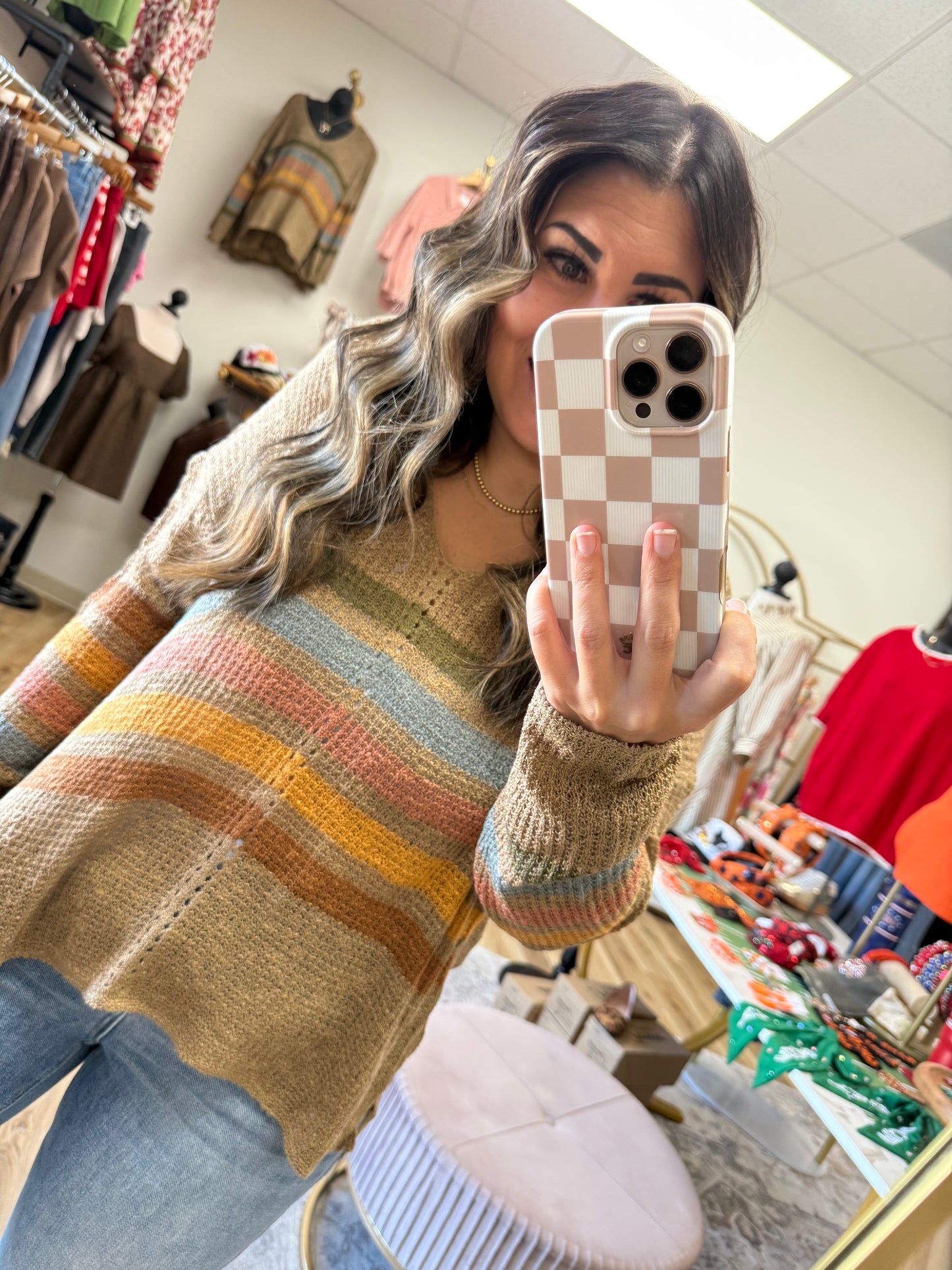 Brown Fall Stripe Knit Sweater