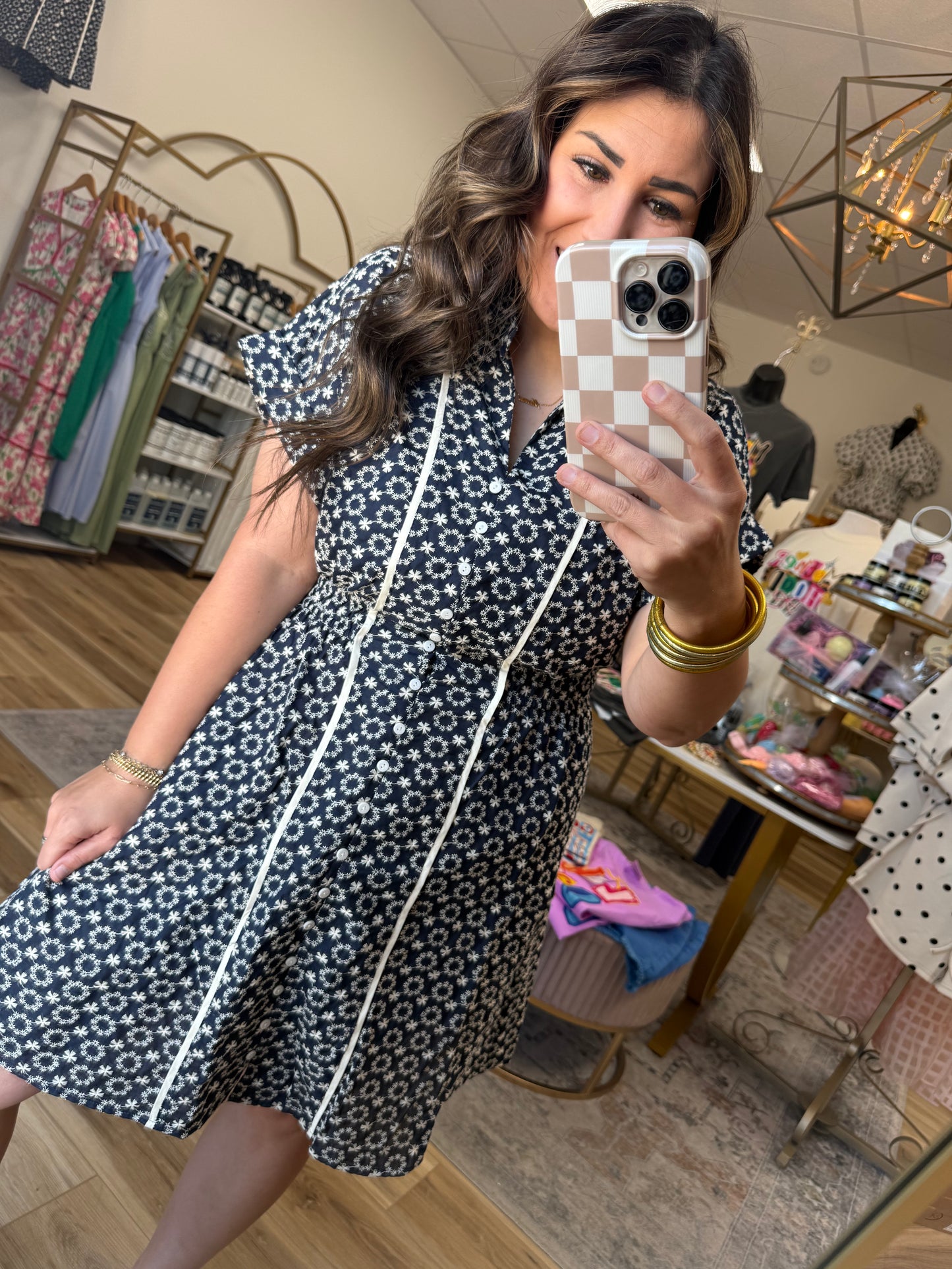 Navy/Cream Embroidered Dress