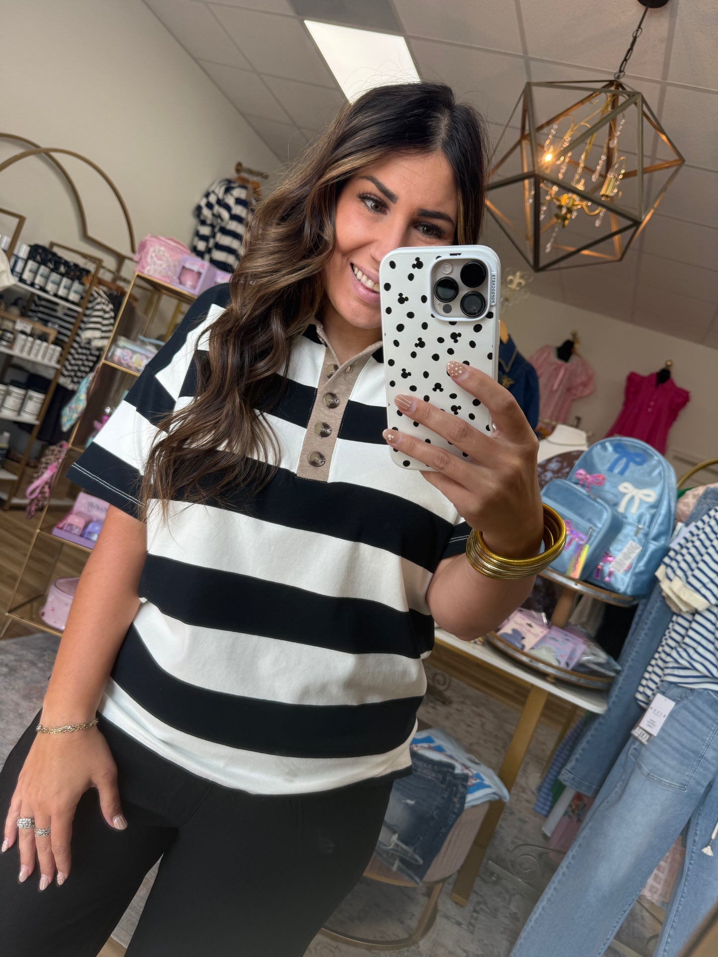 Black/Cream Collar Top