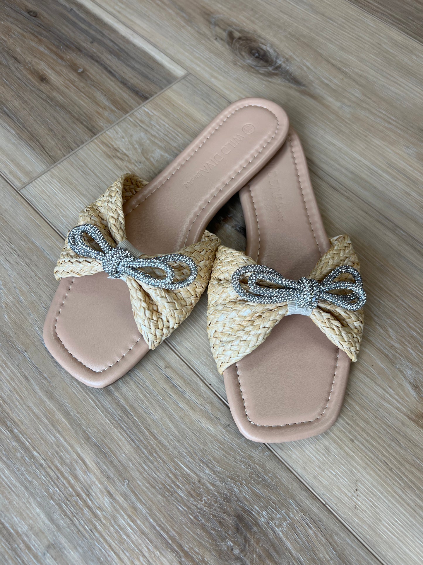 Natural Rhinestone Bow Sandal