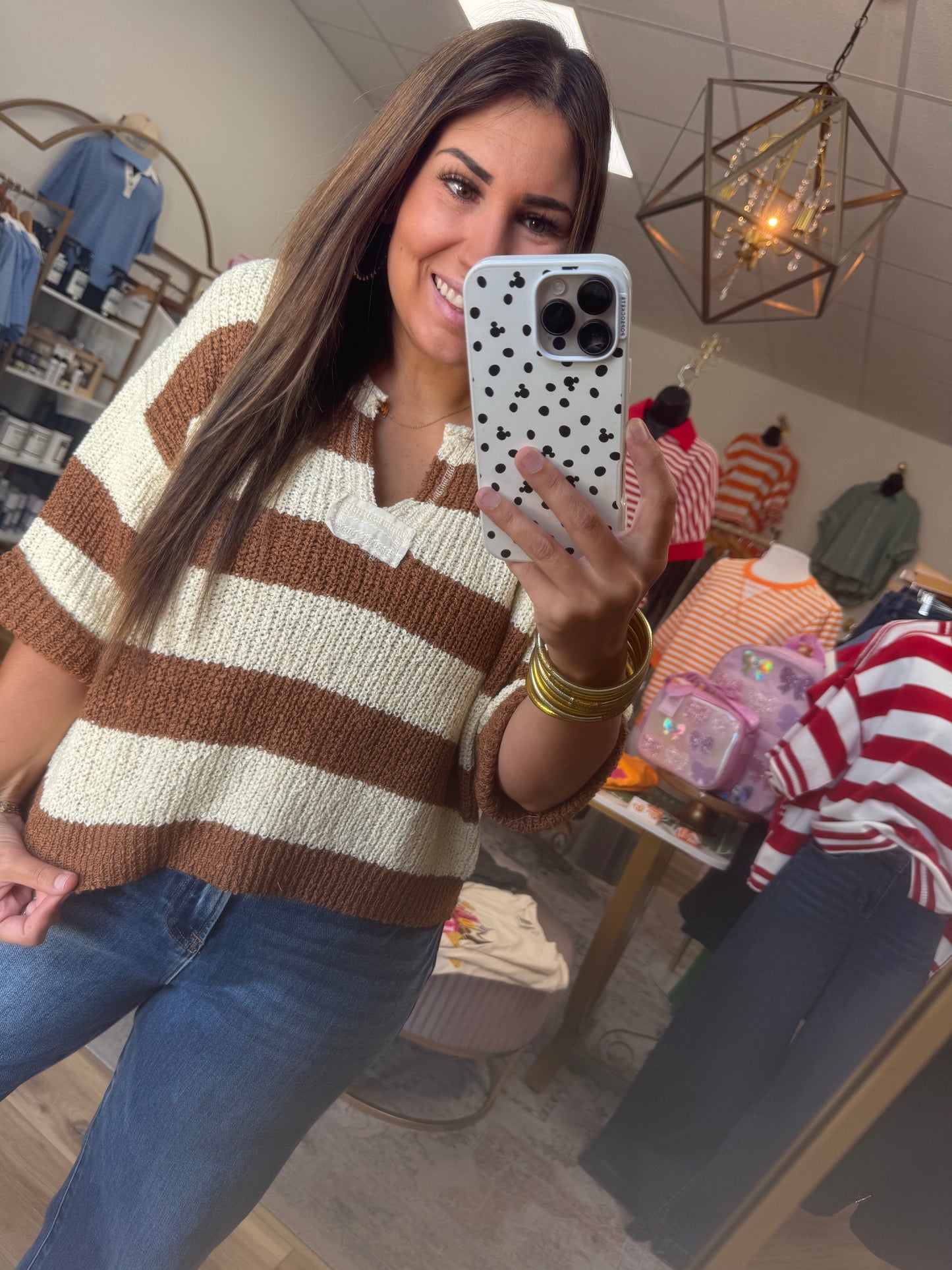 Brown/Cream Stripe Crop Sweater