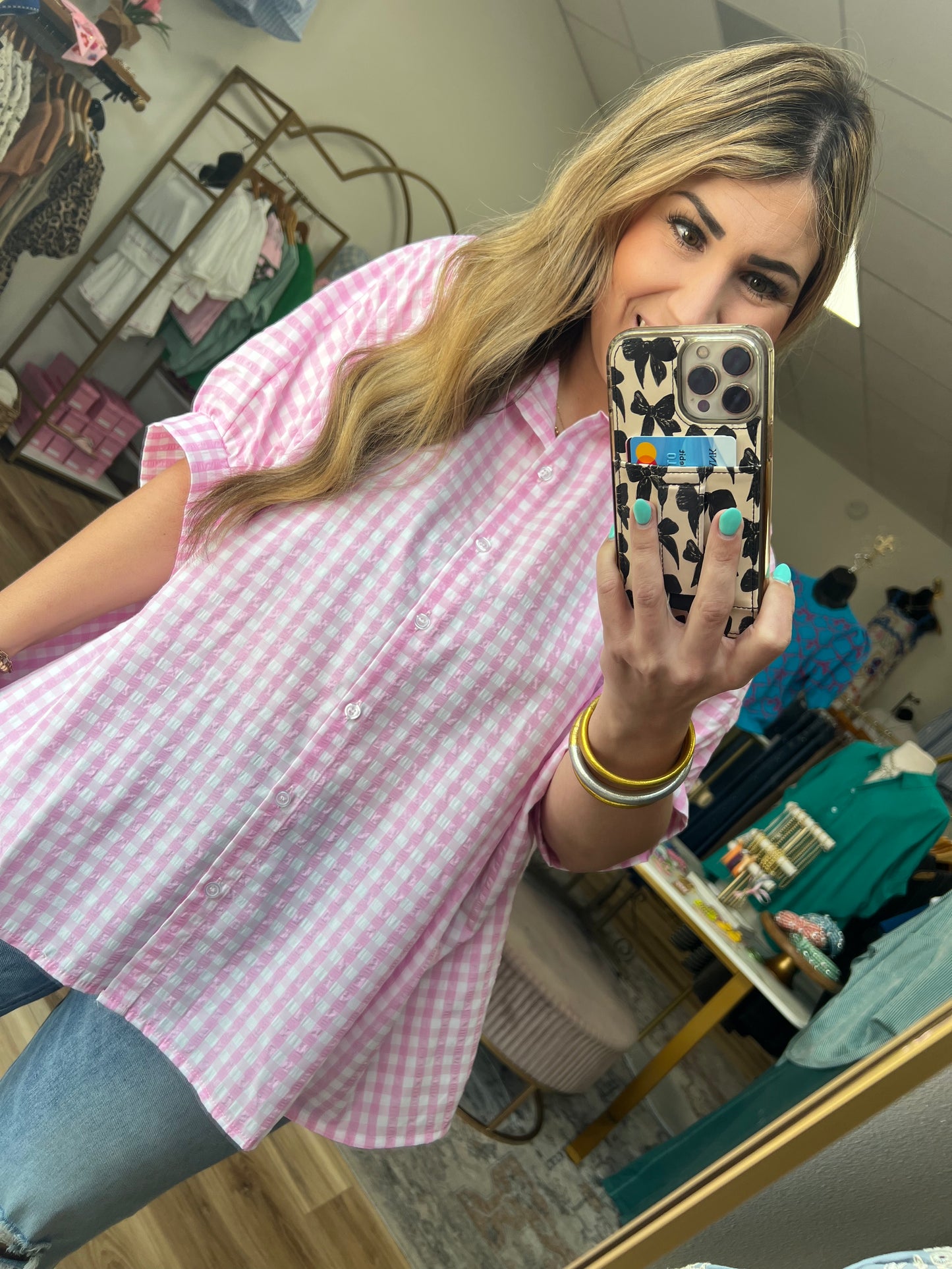 Pink/White Plaid Top