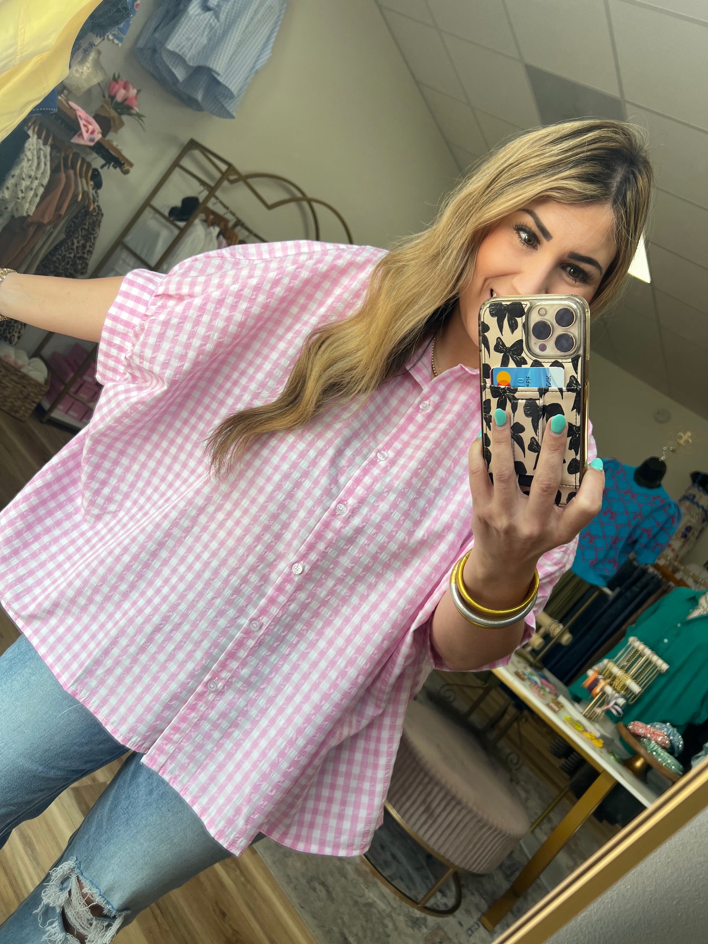 Pink/White Plaid Top