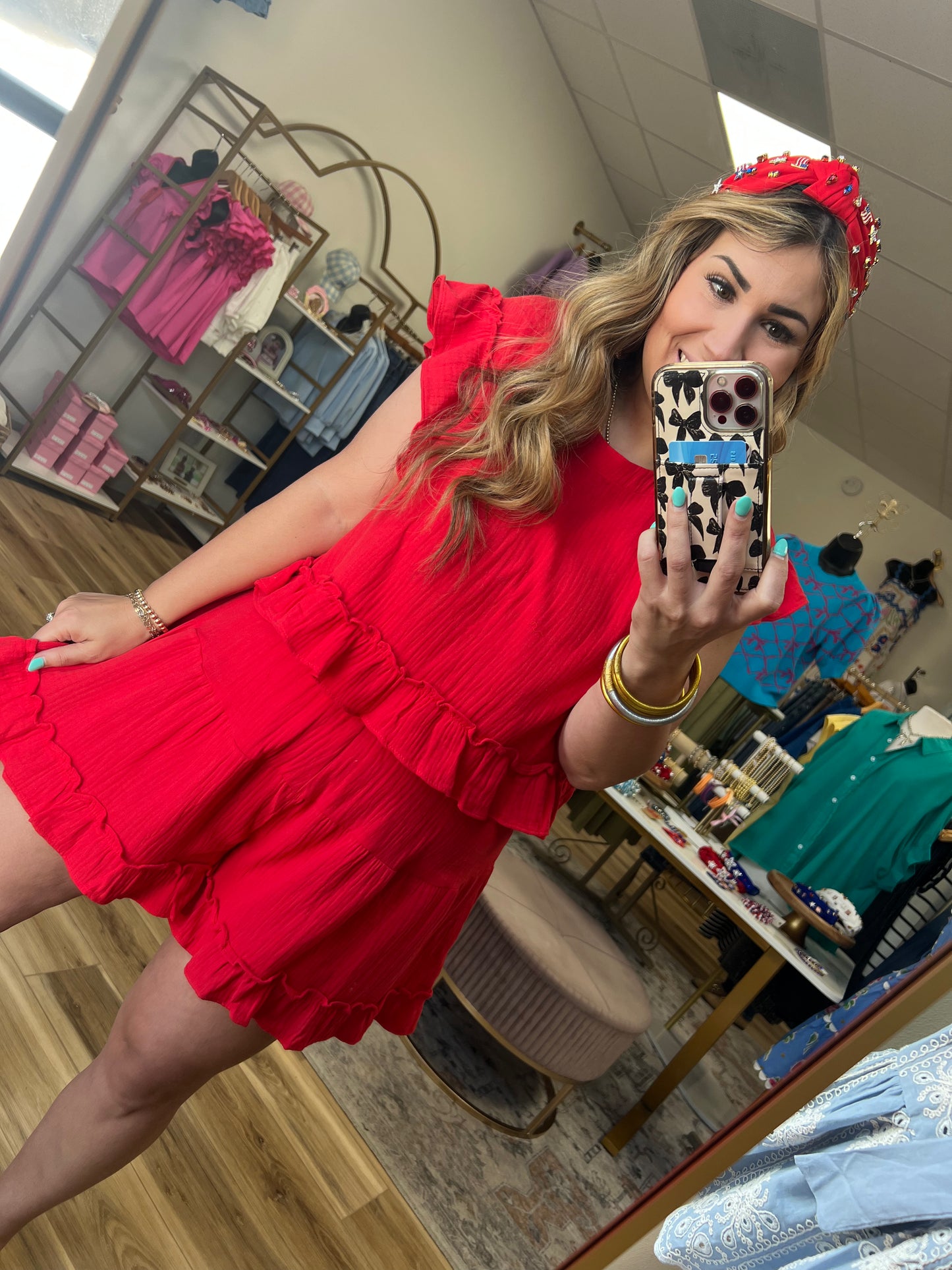 Red Ruffle Short Set