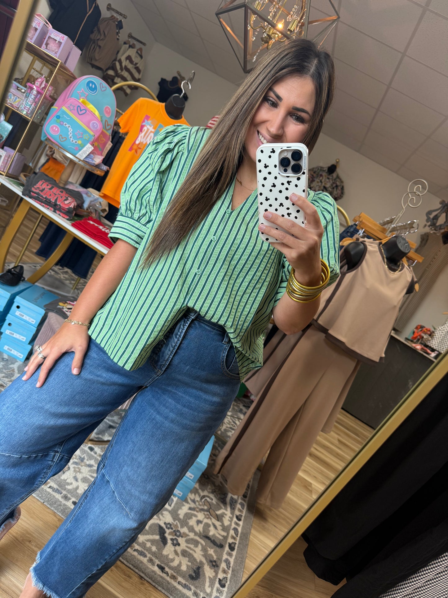 Two Tone Green Stripe Top