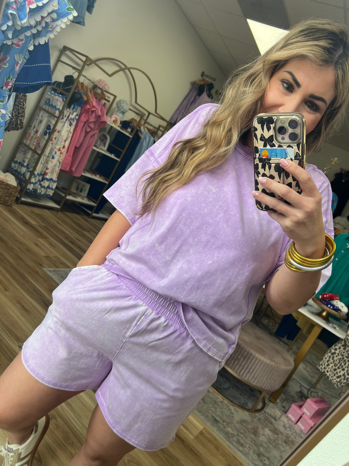 Purple Acid Wash Short Set