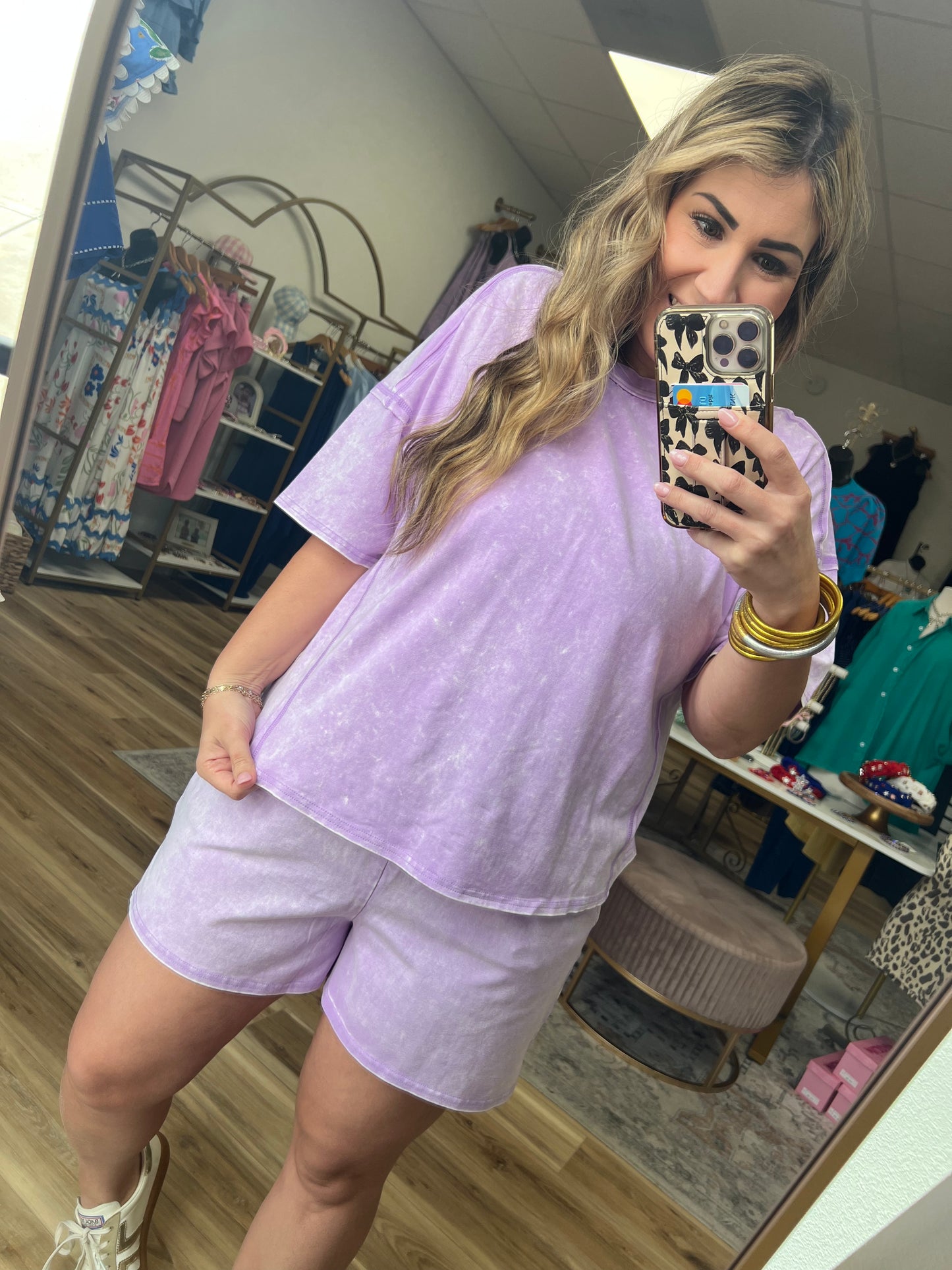 Purple Acid Wash Short Set