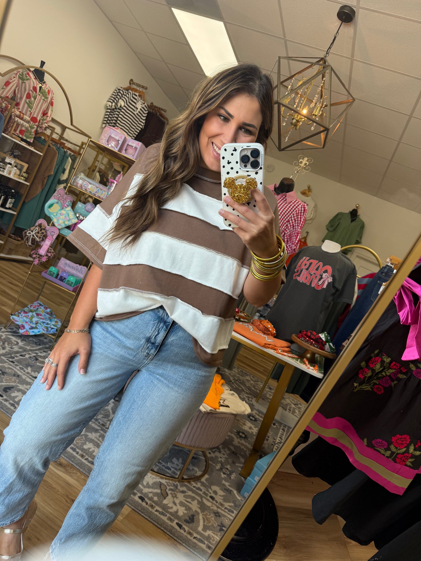 Brown/White Stripe Top