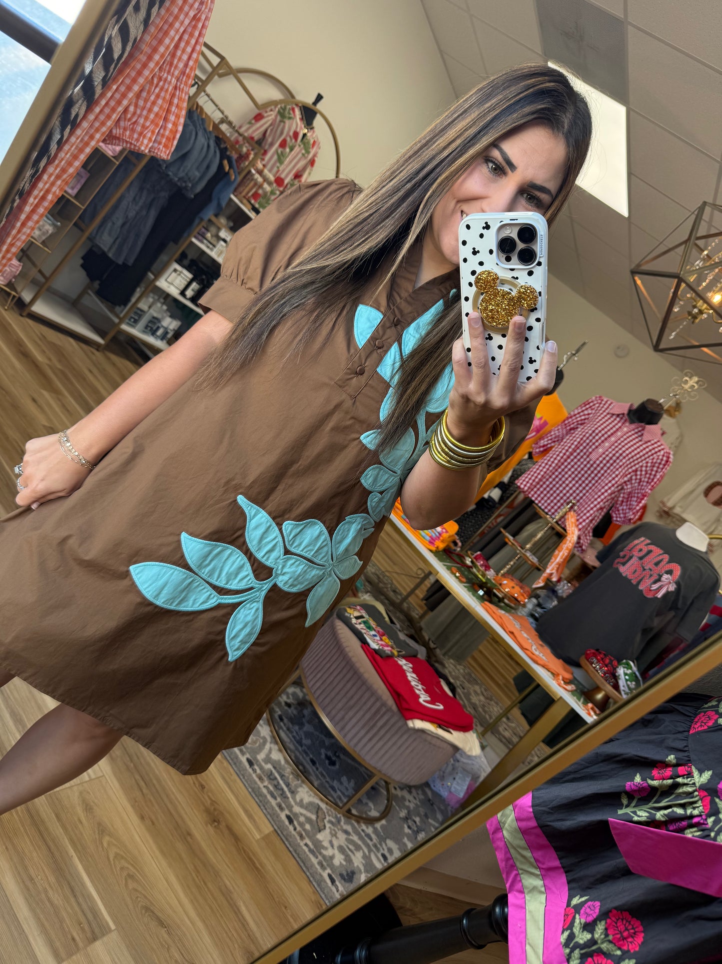 Brown/Turquoise Detailed Dress