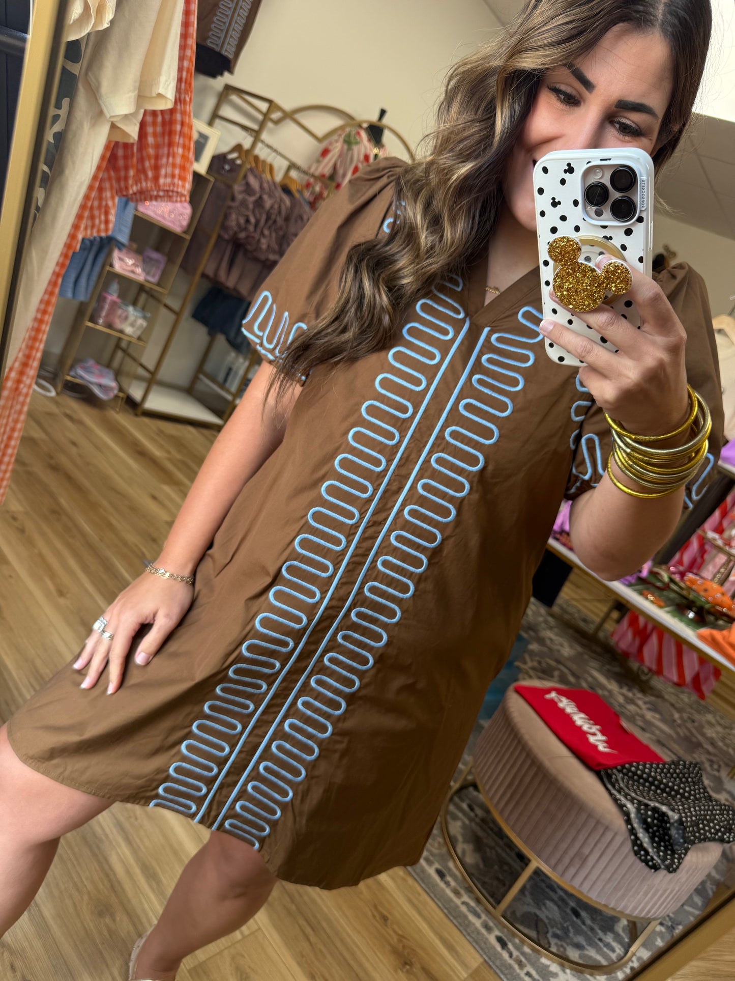 Brown/Blue Embroidered Dress