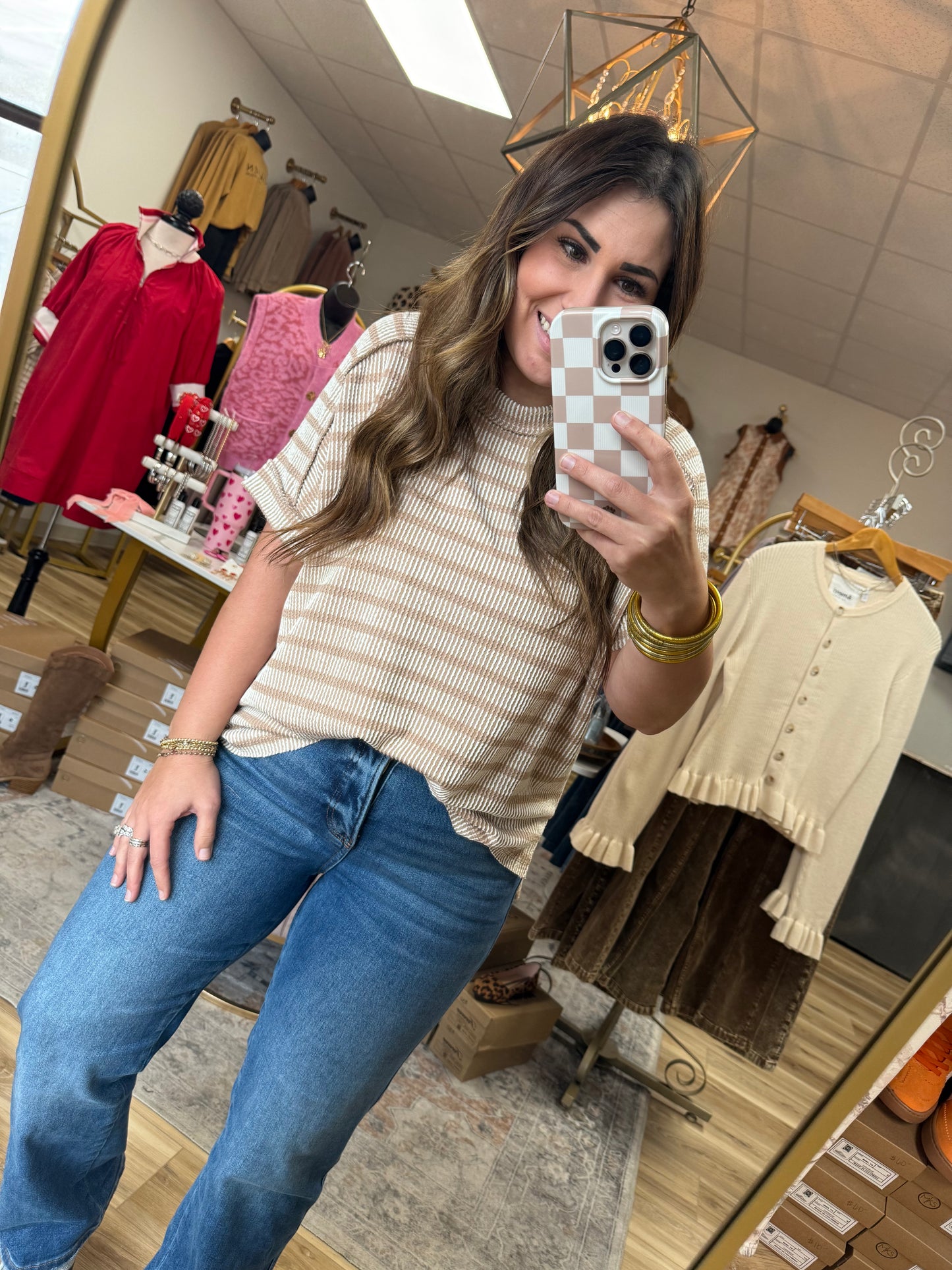 Beige/White Ribbed Top