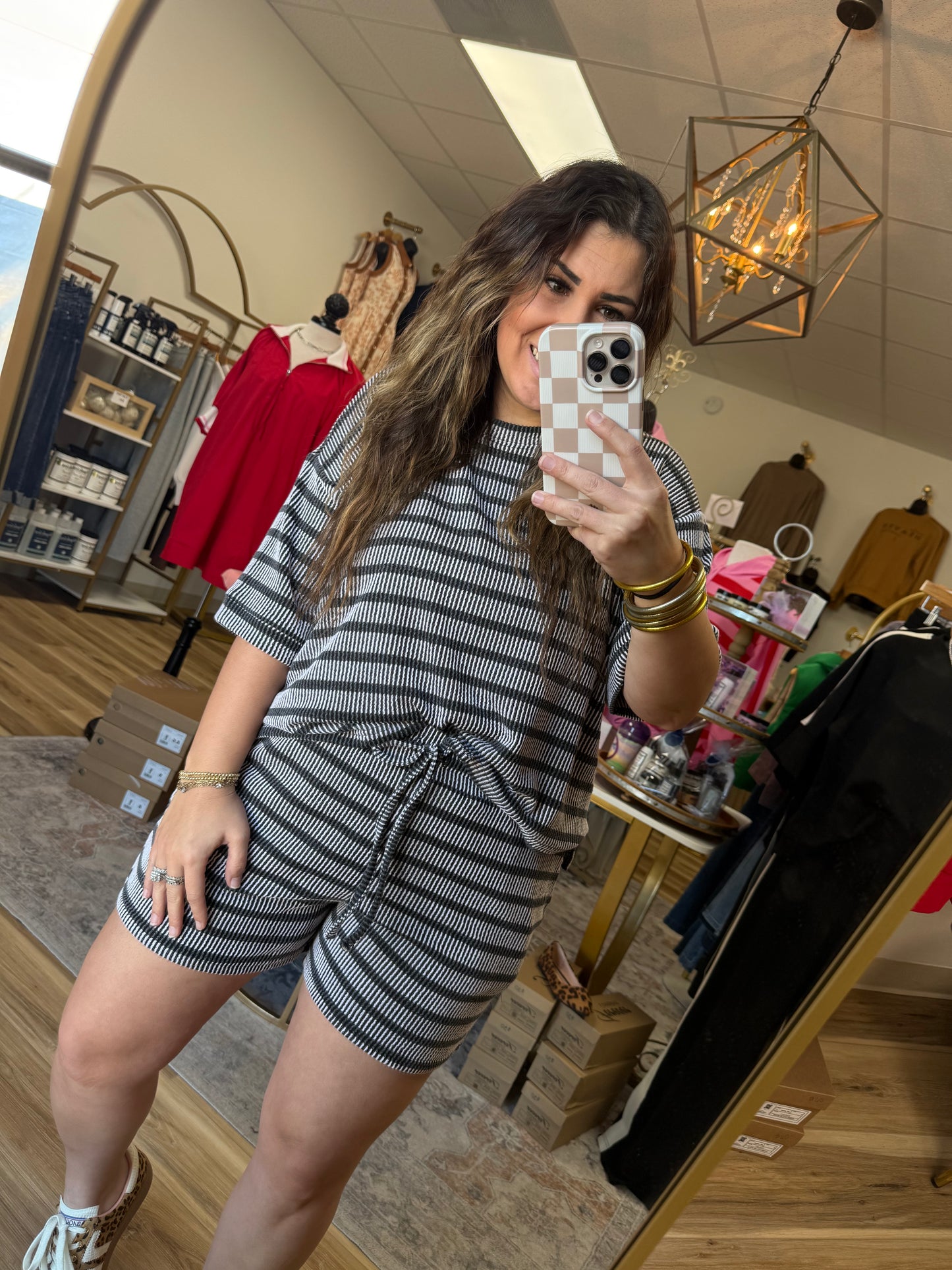 Black/White Stripe Ribbed Set