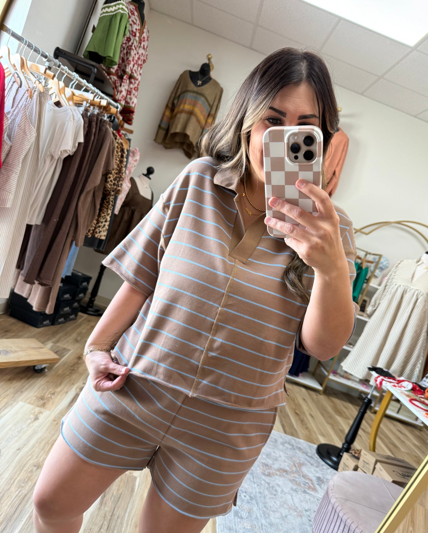 Brown/Blue Collar Short Set
