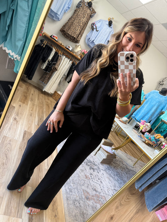 Black Short Sleeve Pant Set
