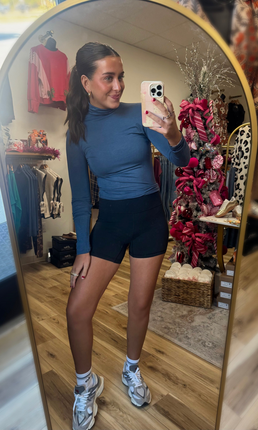 Blue fitted turtleneck