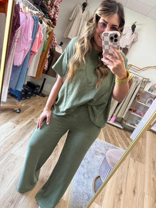 Olive Short Sleeve Pant Set